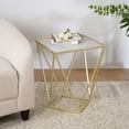 thumbnail image 1 of Christopher Knight Home 15.75" Square Glass Side Table with Iron Geometric Frame, Gold+White, 1 of 9