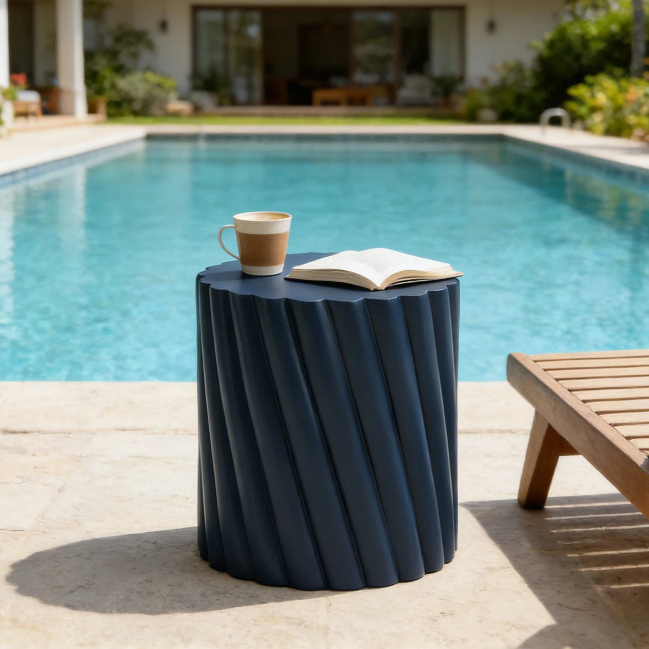 Christopher Knight Home 16.02" Outdoor Accent Table with Fluted Design, Navy Blue