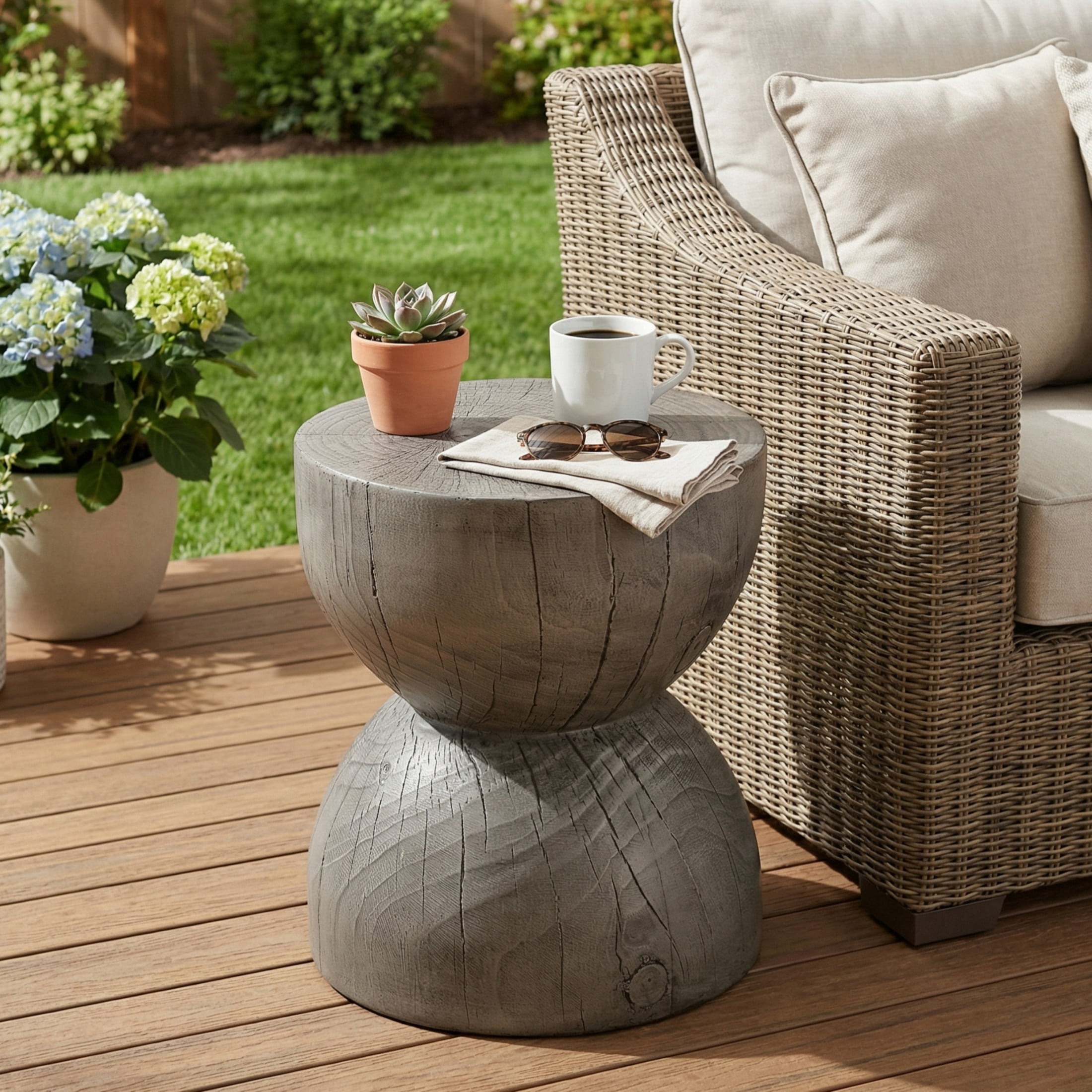 Christopher Knight Home 16.54" Indoor/Outdoor MGO Side Table with Hourglass Design, Gray