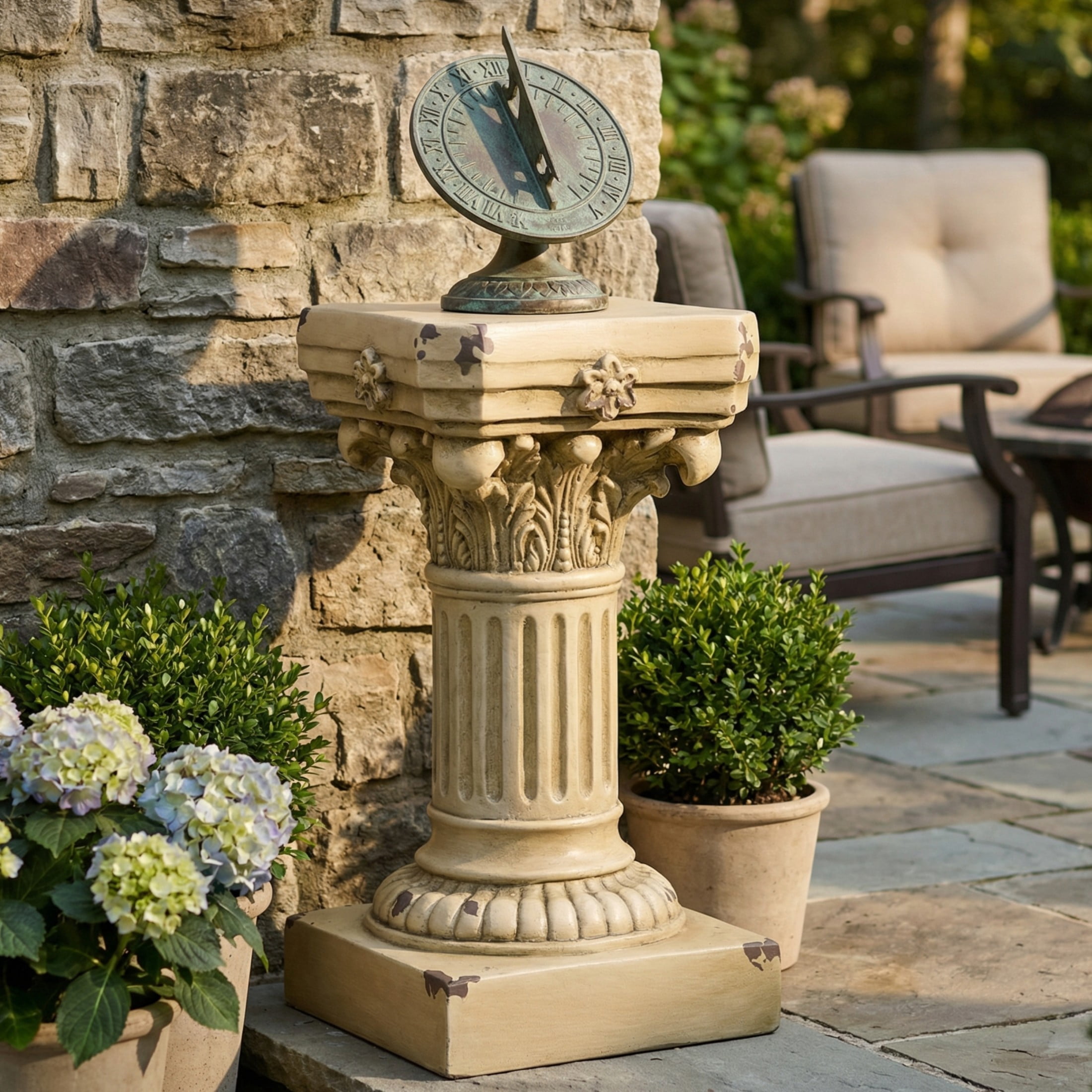 Christopher Knight Home 16.7" Corinthian Pedestal Plant Stand, MGO Indoor Outdoor Side Table, Antique Yellow