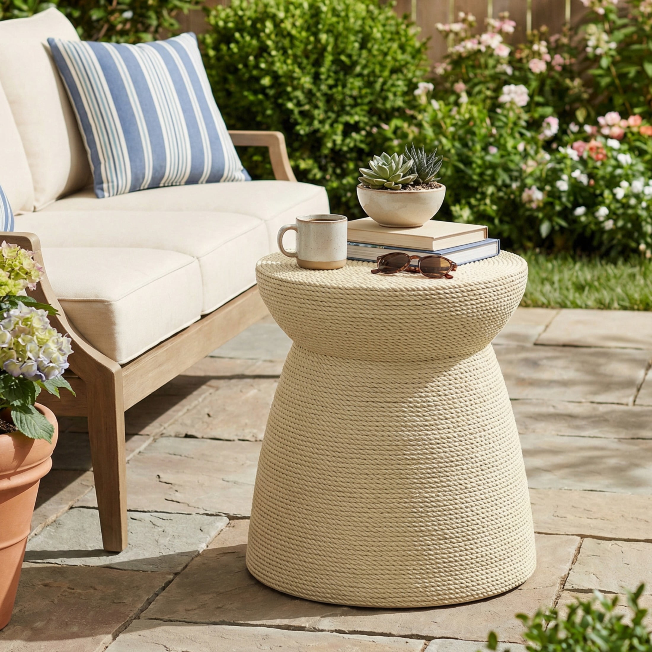 Christopher Knight Home 16.73" Simulated Rattan Hourglass Side Table for Indoor Outdoor Use, Natural