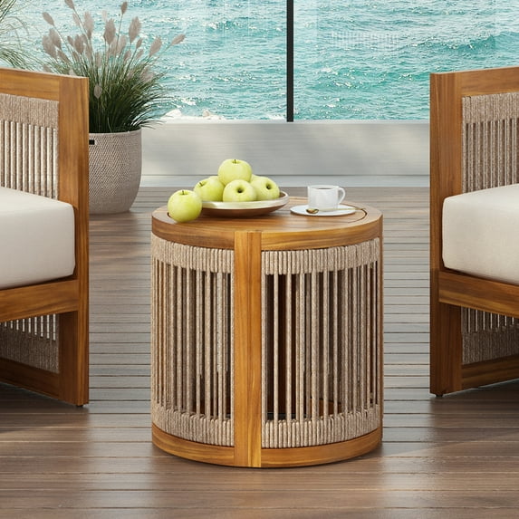 Christopher Knight Home 16.9" Outdoor Side Table with Handwoven Rope Accent, Acacia Wood Frame, Teak