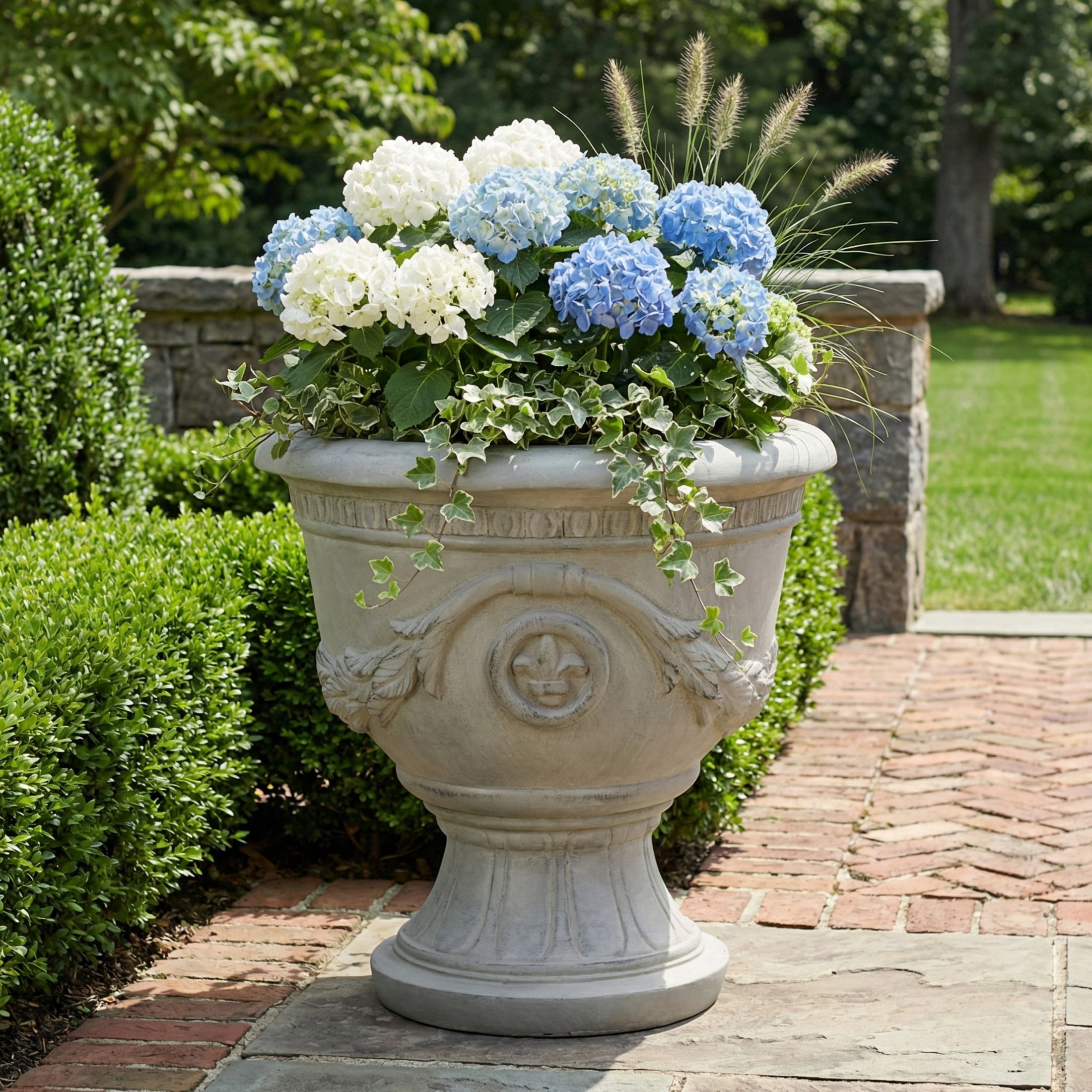 Christopher Knight Home 16" Classical Pedestal Urn Planter, Outdoor Heraldic Flower Pot, Gray