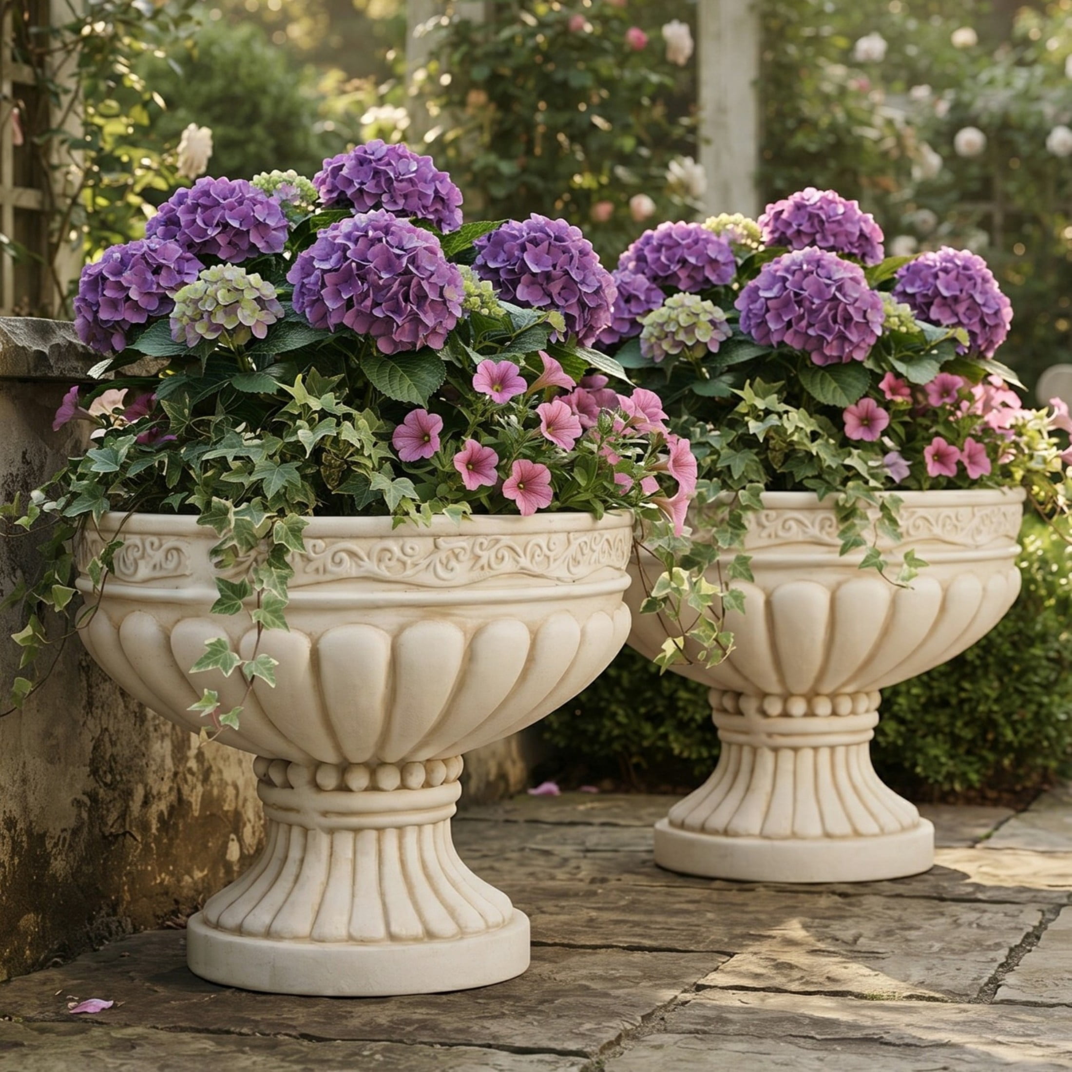 Christopher Knight Home 16" Classical Scroll Fluted Urn Planter, Lightweight Flower Pot, Antique White, Set of 2