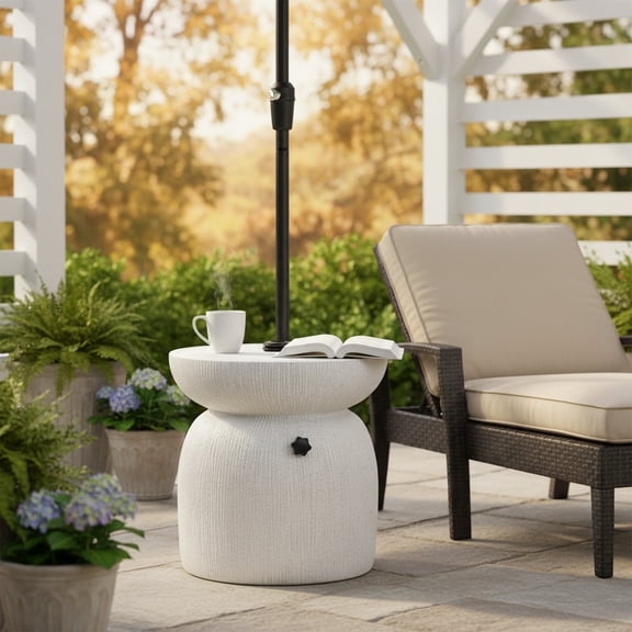 Christopher Knight Home 16" MGO Patio Umbrella Base Side Table, Sand Fill Design, White Marble