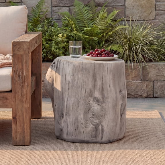 Christopher Knight Home 17.3 Tree Stump Side Table, MGO Accent Table for Indoor & Outdoor Use, Antique Gray