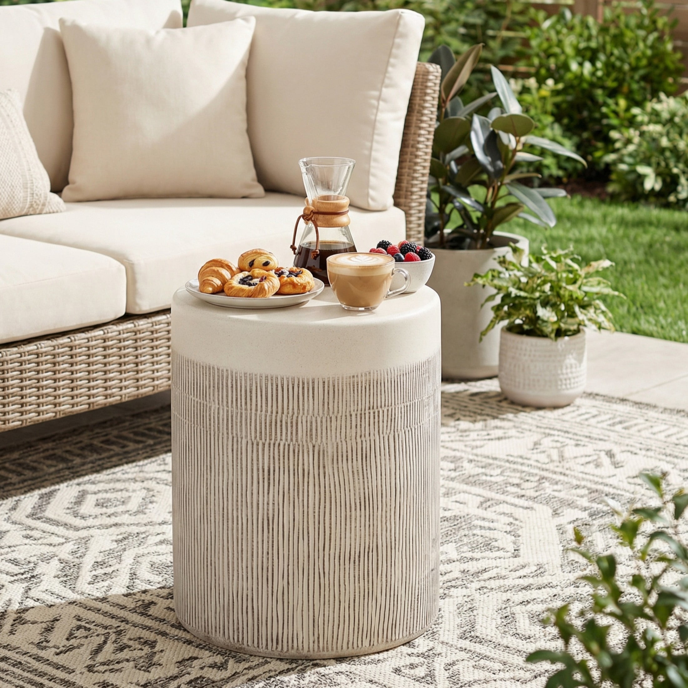 Christopher Knight Home 17.52" Indoor/Outdoor MGO Side Table with Vertical Textured Design, White