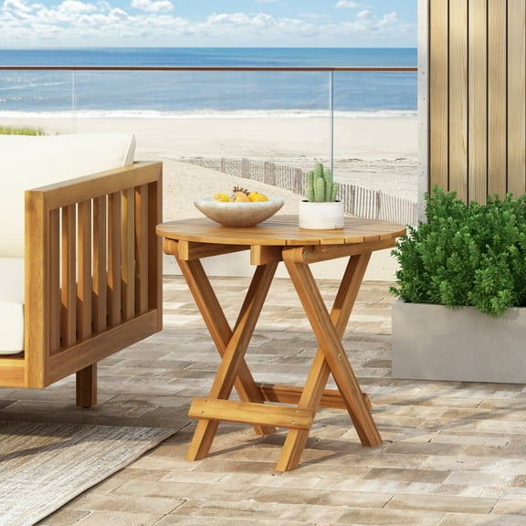 Christopher Knight Home 17.75" Outdoor Foldable Wood End Table, Portable Space-Saving Side Table, Teak
