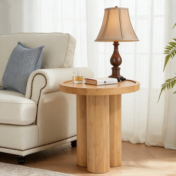 Christopher Knight Home 17" Round End Table with Rubberwood Pedestal Base, Natural