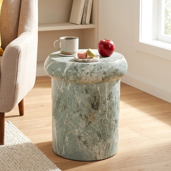 Christopher Knight Home 18.1" Modern MGO Sculptural Round Side Table, Green Marble Travertine Finish