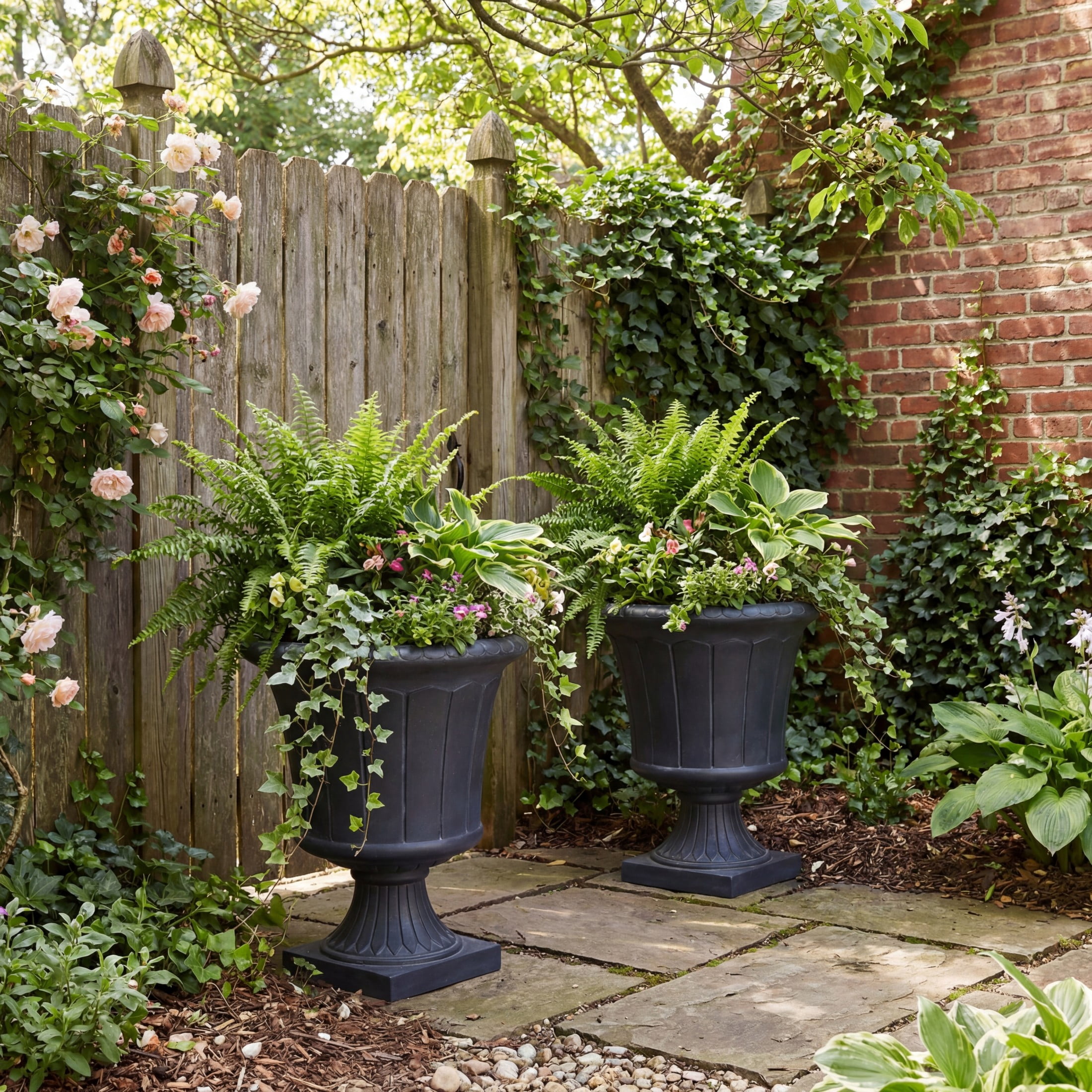 Christopher Knight Home 18.3"H Vintage MGO Outdoor Planter with Square Base for Patio, Antique Black, Set of 2