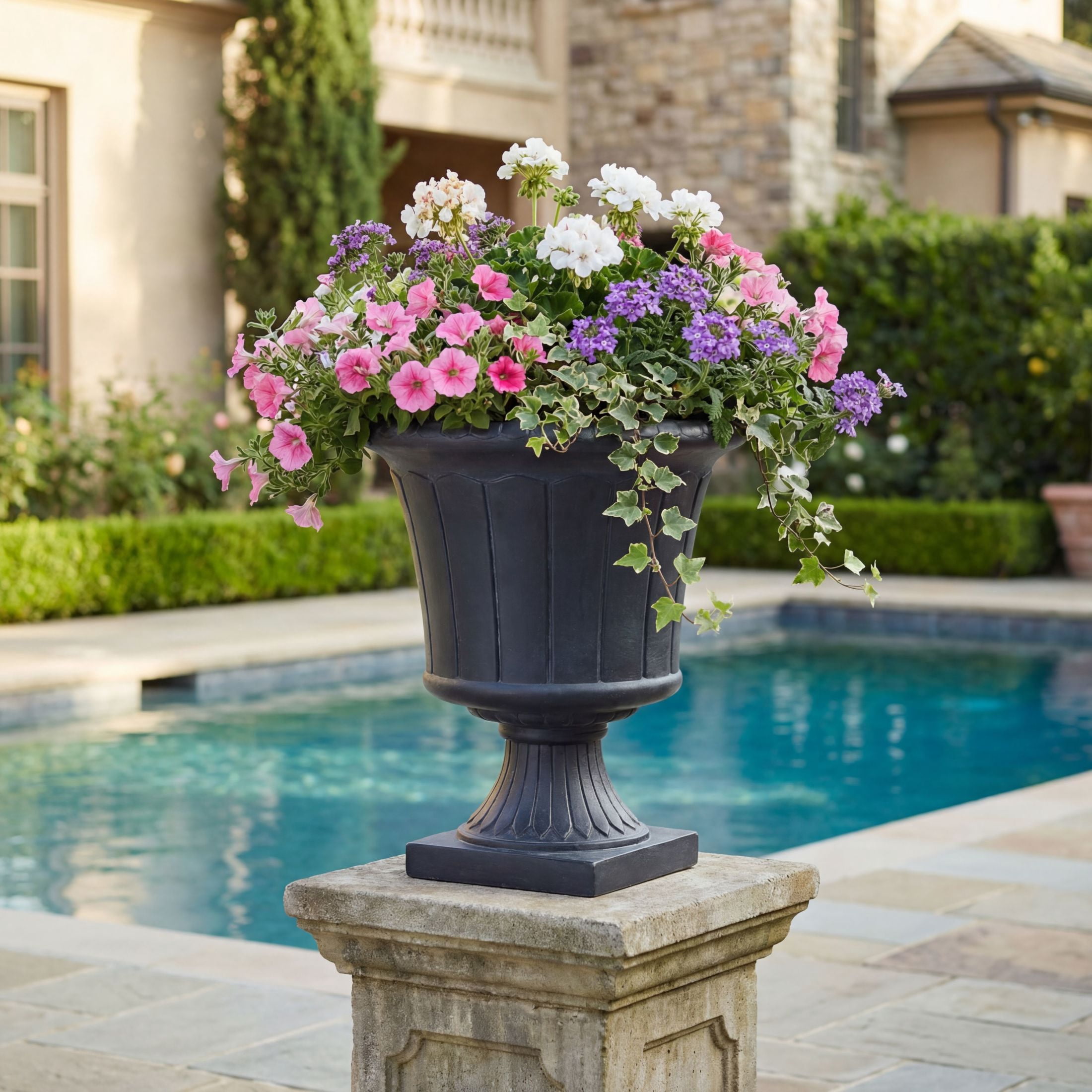 Christopher Knight Home 18.3"H Vintage MGO Outdoor Planter with Square Base for Patio, Antique Black
