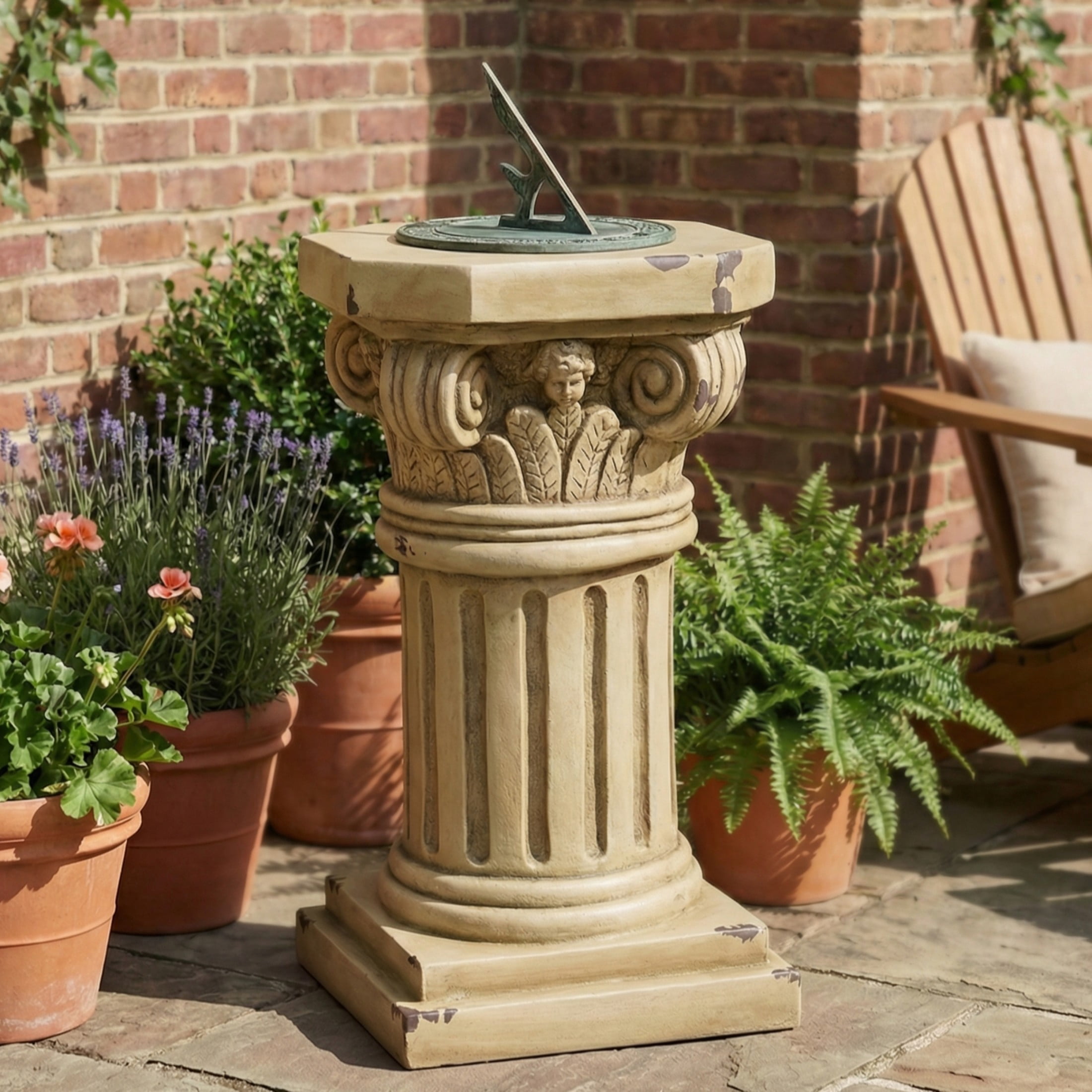 Christopher Knight Home 18.5" Ionic Pedestal Plant Stand, MGO Indoor Outdoor Side Table, Antique Yellow