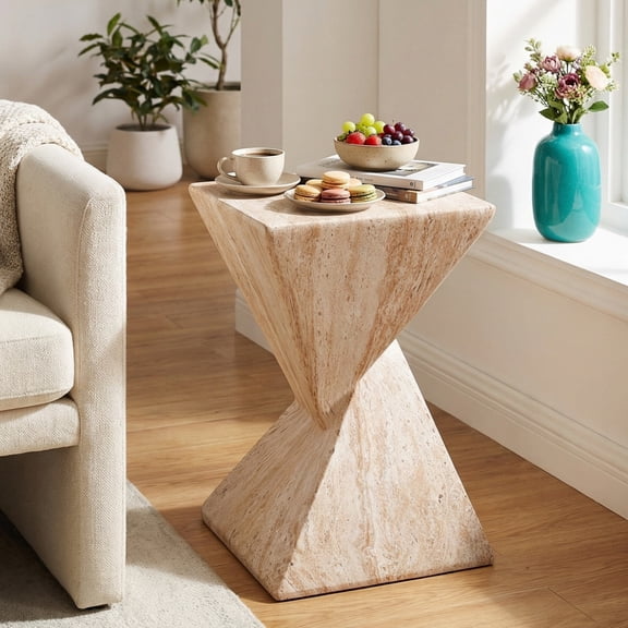Christopher Knight Home 18.5" Modern Geometric Concrete Accent Side Table, Beige Marble