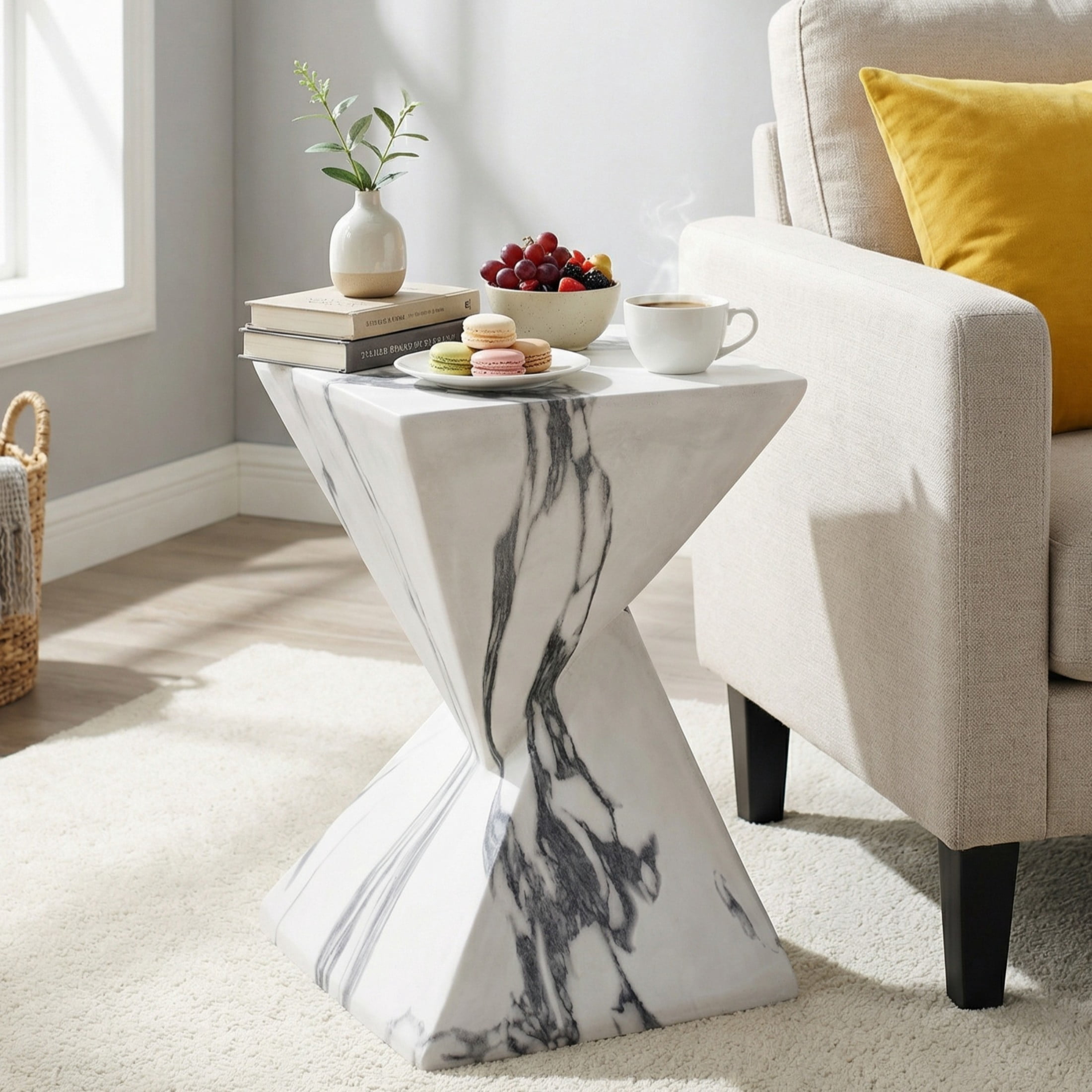 Christopher Knight Home 18.5" Modern Geometric Concrete Accent Side Table, Marble