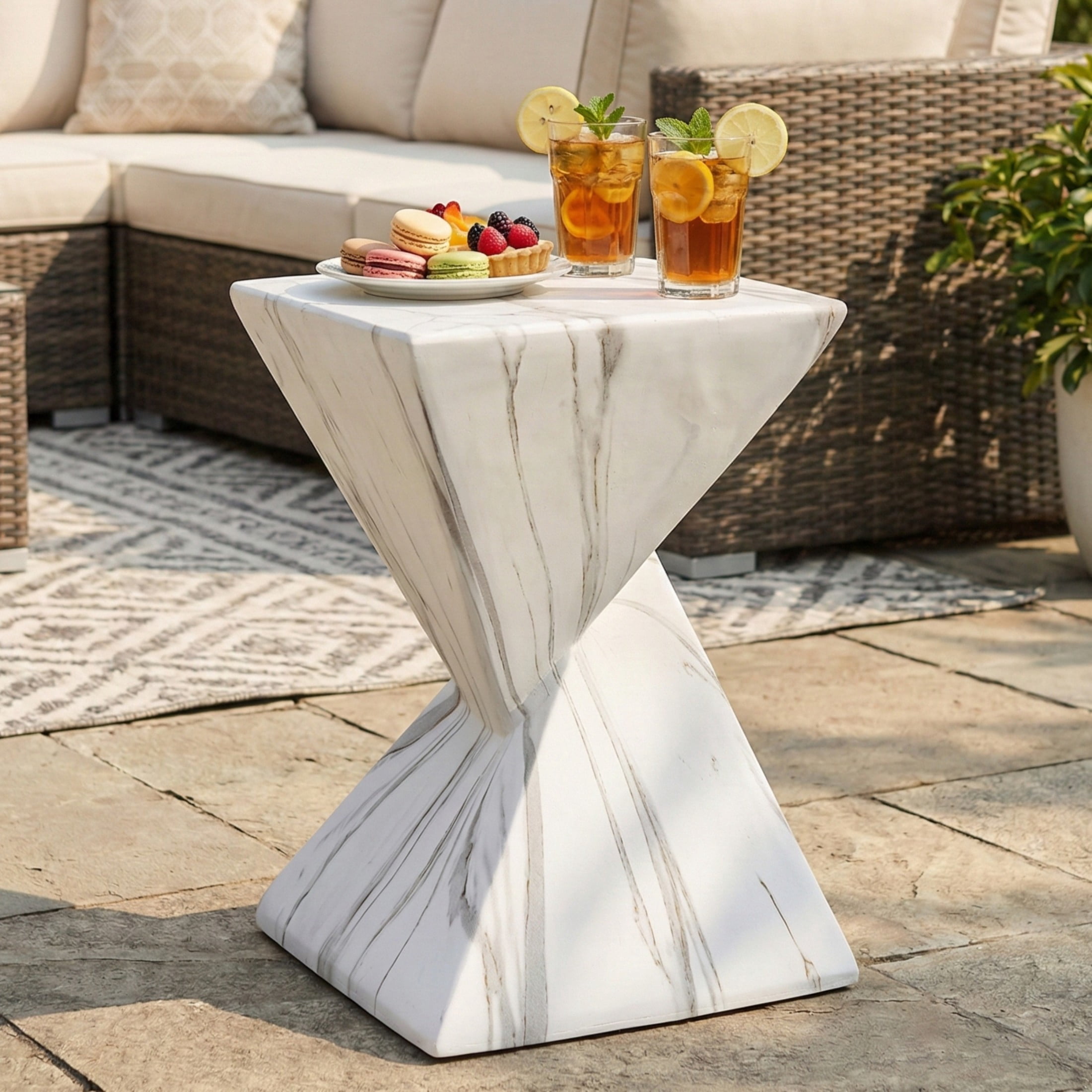 Christopher Knight Home 18.5" Modern Geometric Concrete Accent Side Table, White Marble
