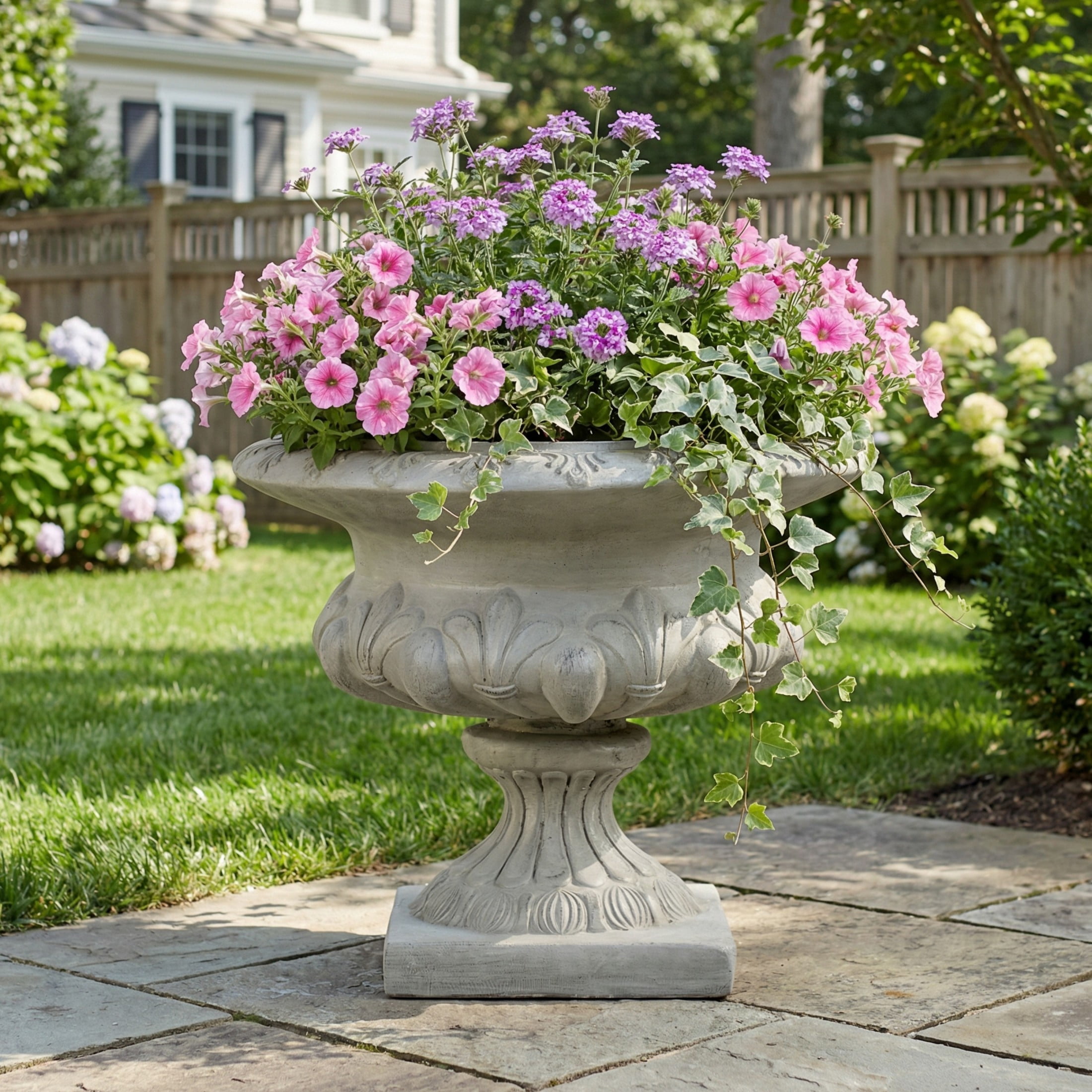 Christopher Knight Home 18.5" Outdoor MGO Vintage Wide Floral Carved Pedestal Flower Pot, Gray