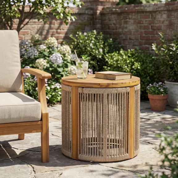 Christopher Knight Home 18" Bohemian Round Side Table, Acacia Wood Frame with Rope Accents, Brown