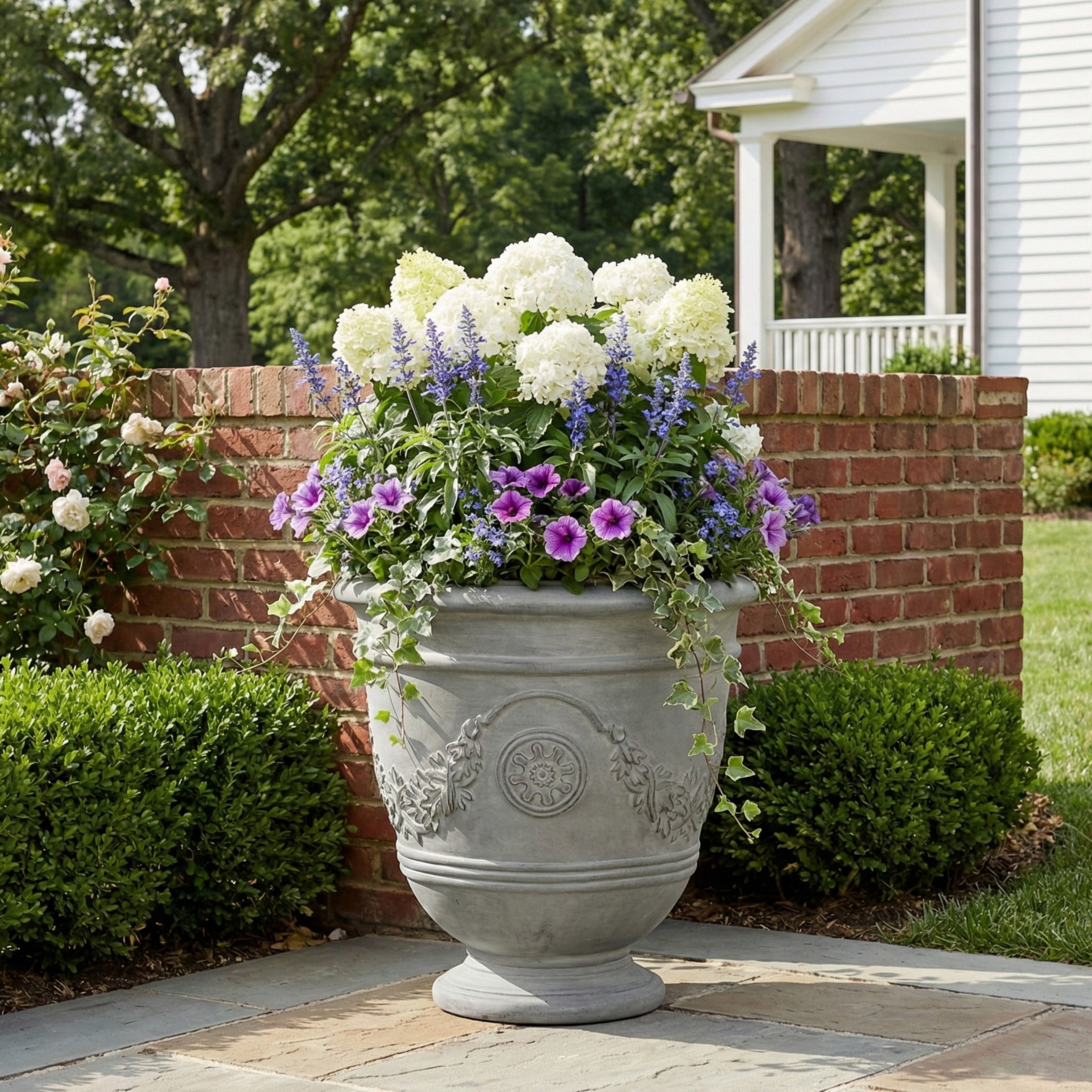 Christopher Knight Home 18" Classical Pedestal Urn Planter, Outdoor Garland Carved Flower Pot, Gray