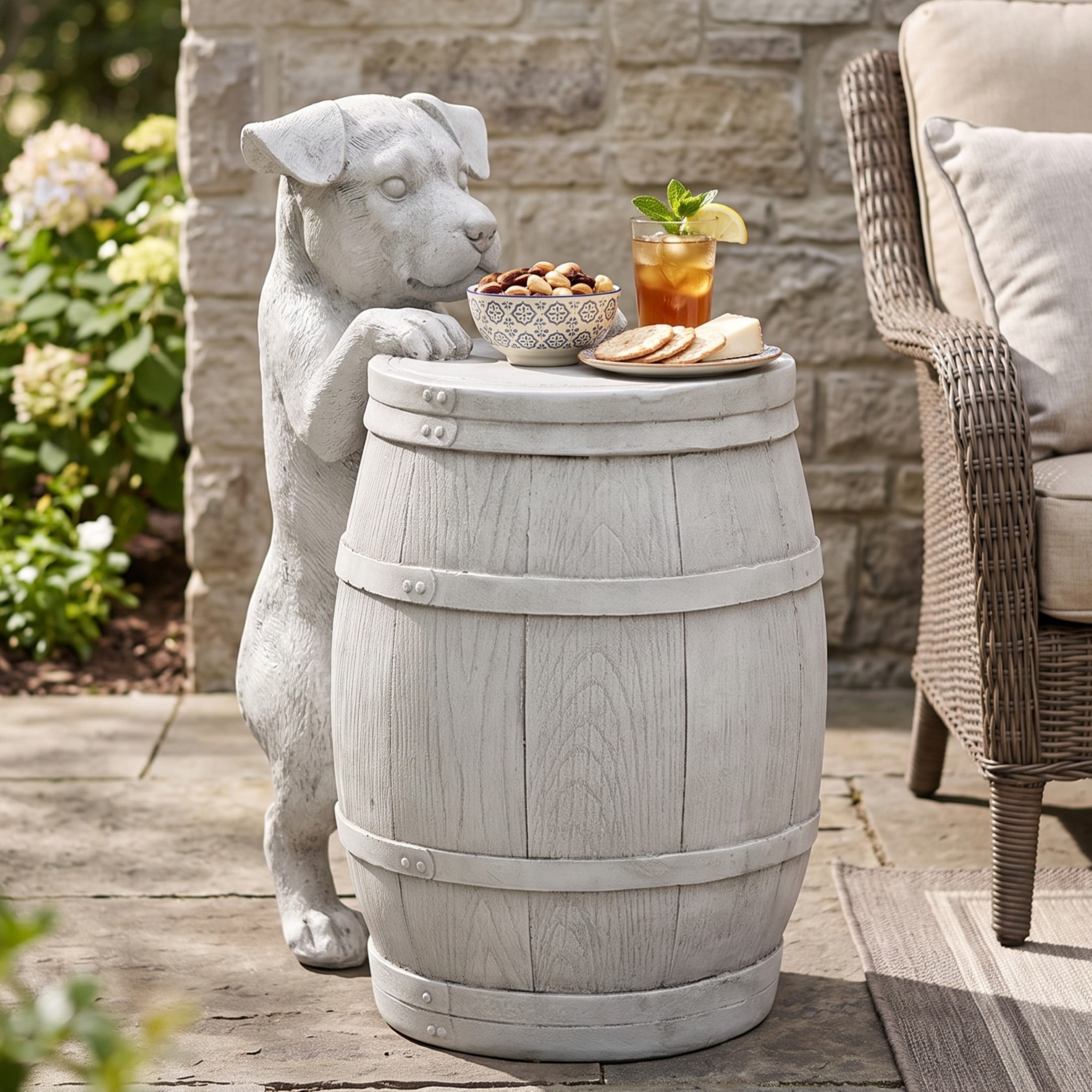 Christopher Knight Home 18"H Dog Barrel MGO Side Table, Indoor Outdoor Puppy Statue Decor, Gray