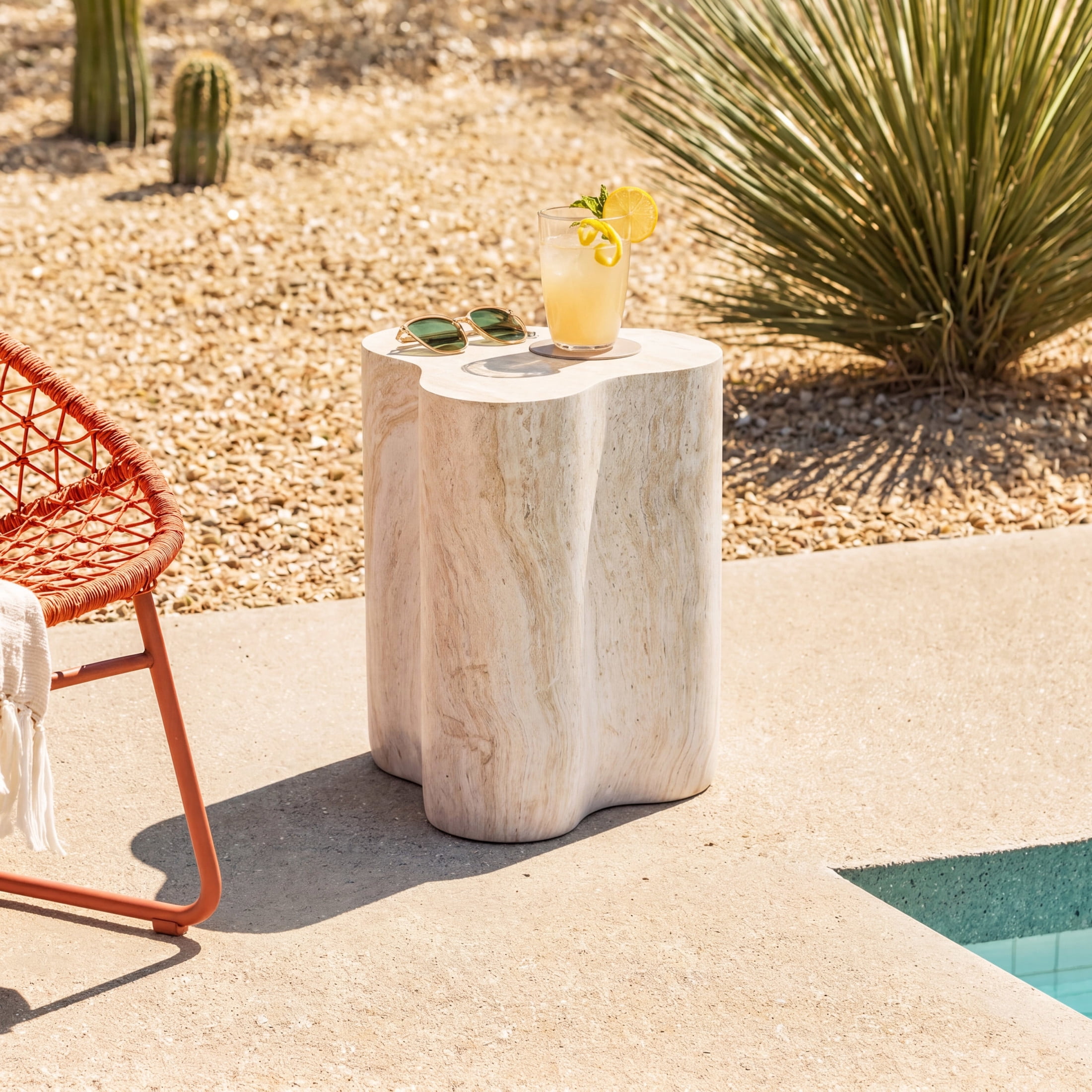Christopher Knight Home 18"H Outdoor Indoor Accent Side Table, Organic Travertine-Look, Light Beige