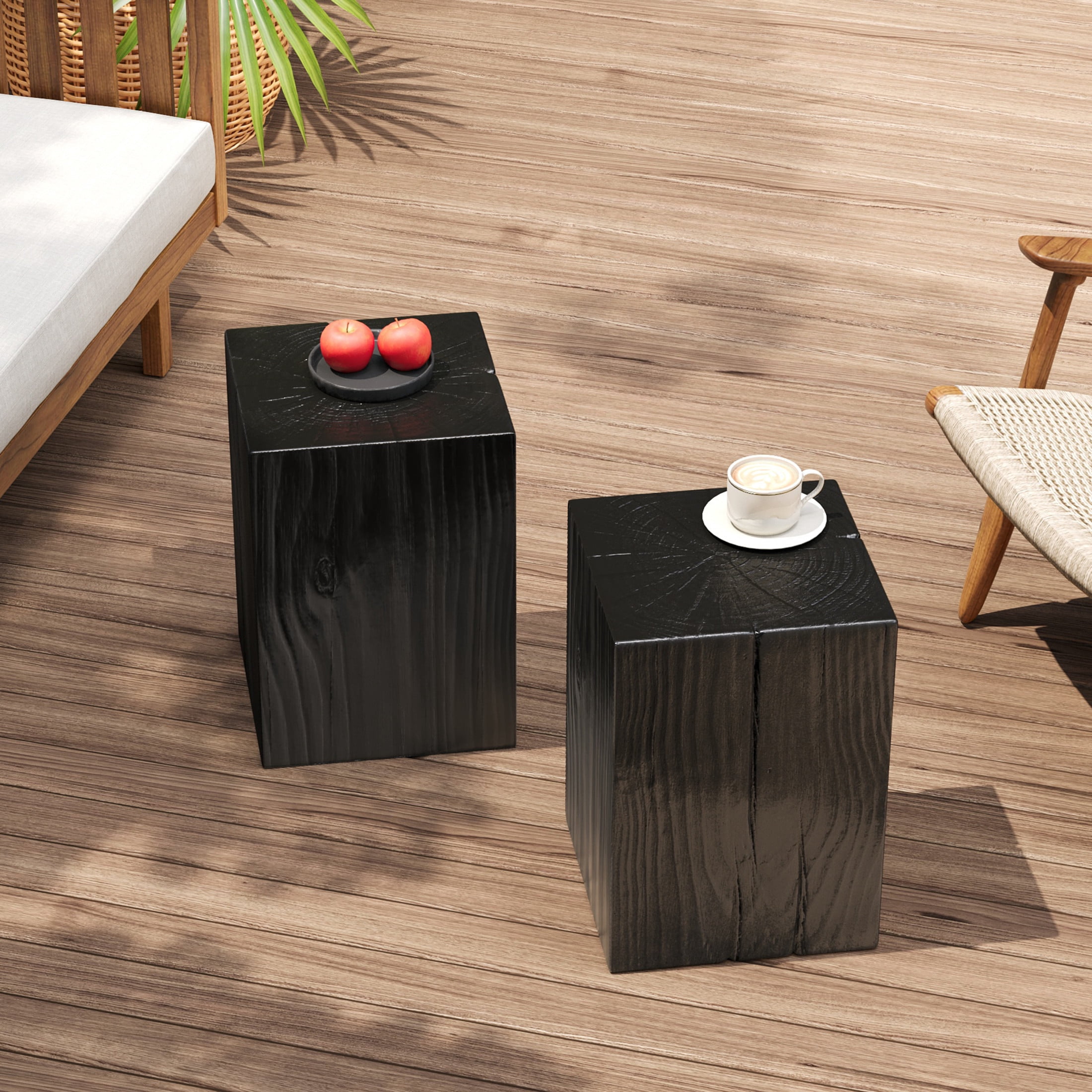 Christopher Knight Home 18" MGO End Table, Wood-Look Square Design, Indoor Outdoor Side Table, Black Finish, Set of 2