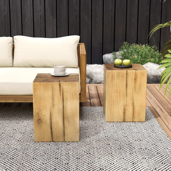 Christopher Knight Home 18" MGO End Table, Wood-Look Square Design, Indoor Outdoor Side Table, Natural Finish, Set of 2
