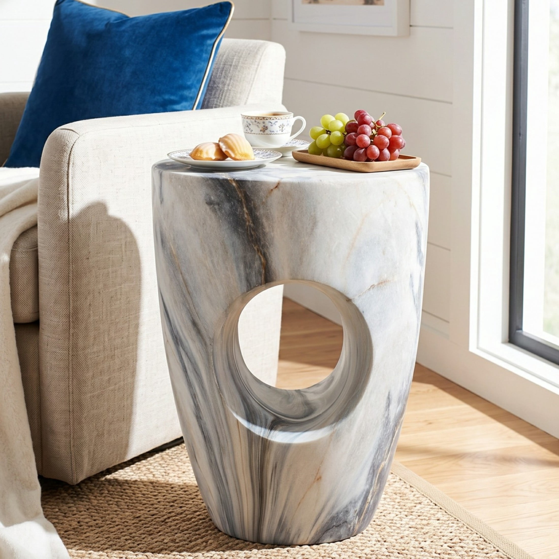 Christopher Knight Home 19.29" Modern Round Faux Marble Accent Side Table, Indoor Outdoor Use, Blue