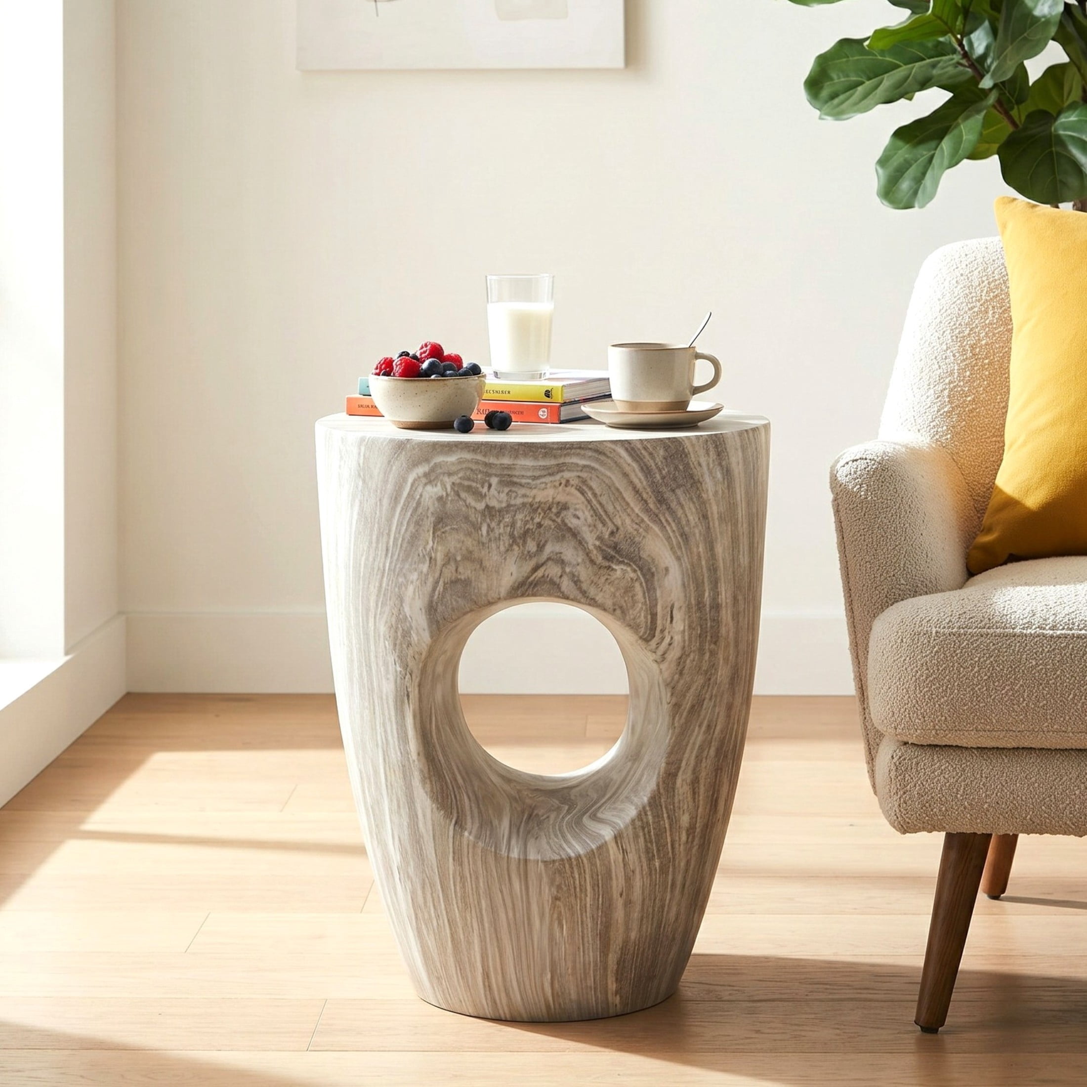 Christopher Knight Home 19.29" Modern Round Faux Marble Accent Side Table, Indoor Outdoor Use, Gray
