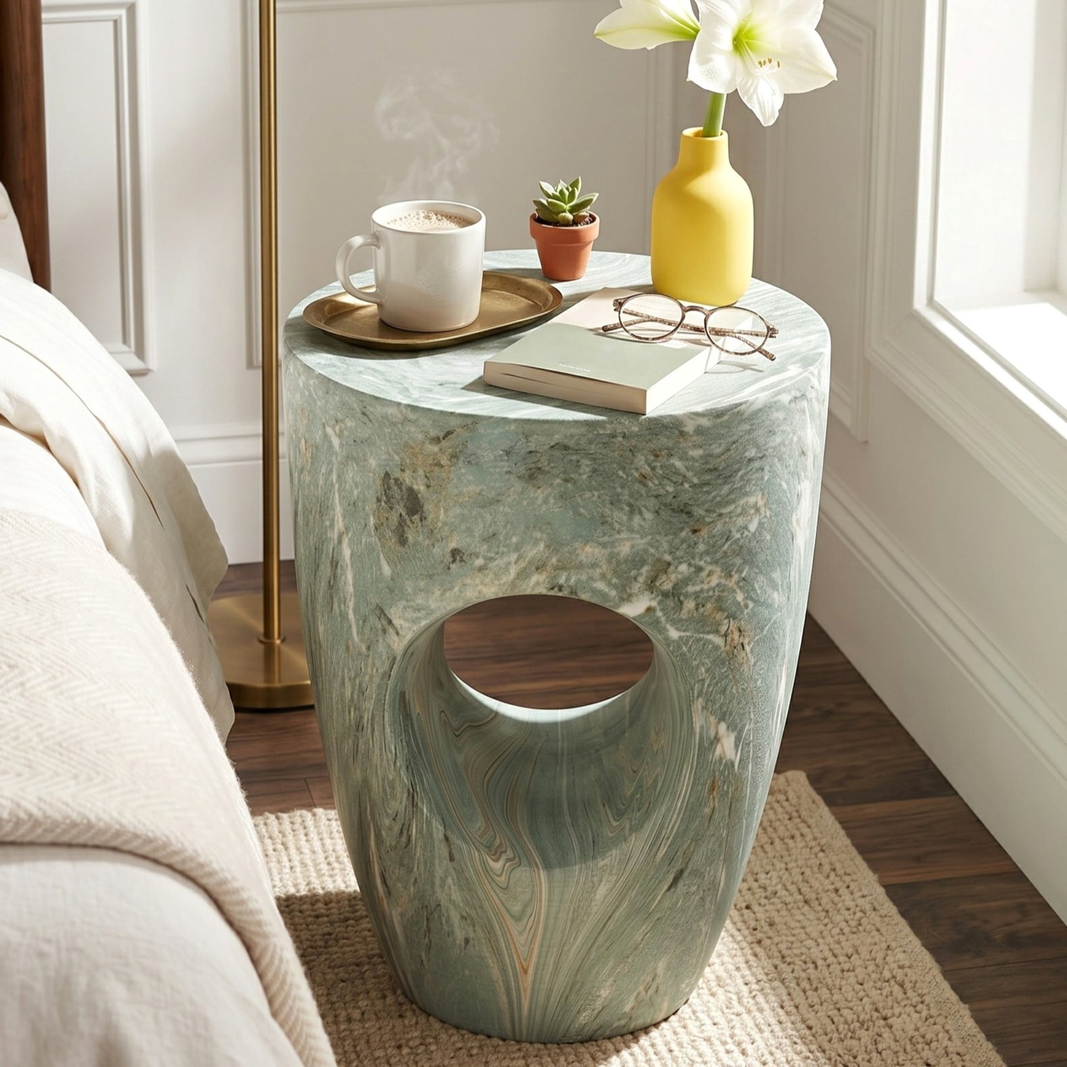 Christopher Knight Home 19.29" Modern Round Faux Marble Accent Side Table, Indoor Outdoor Use, Green