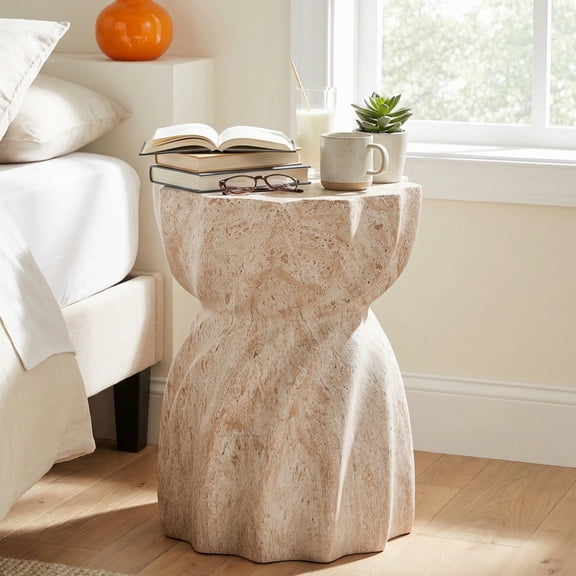 Christopher Knight Home 19" Indoor Outdoor Lightweight Concrete Hourglass Accent Side Table, Beige Marble