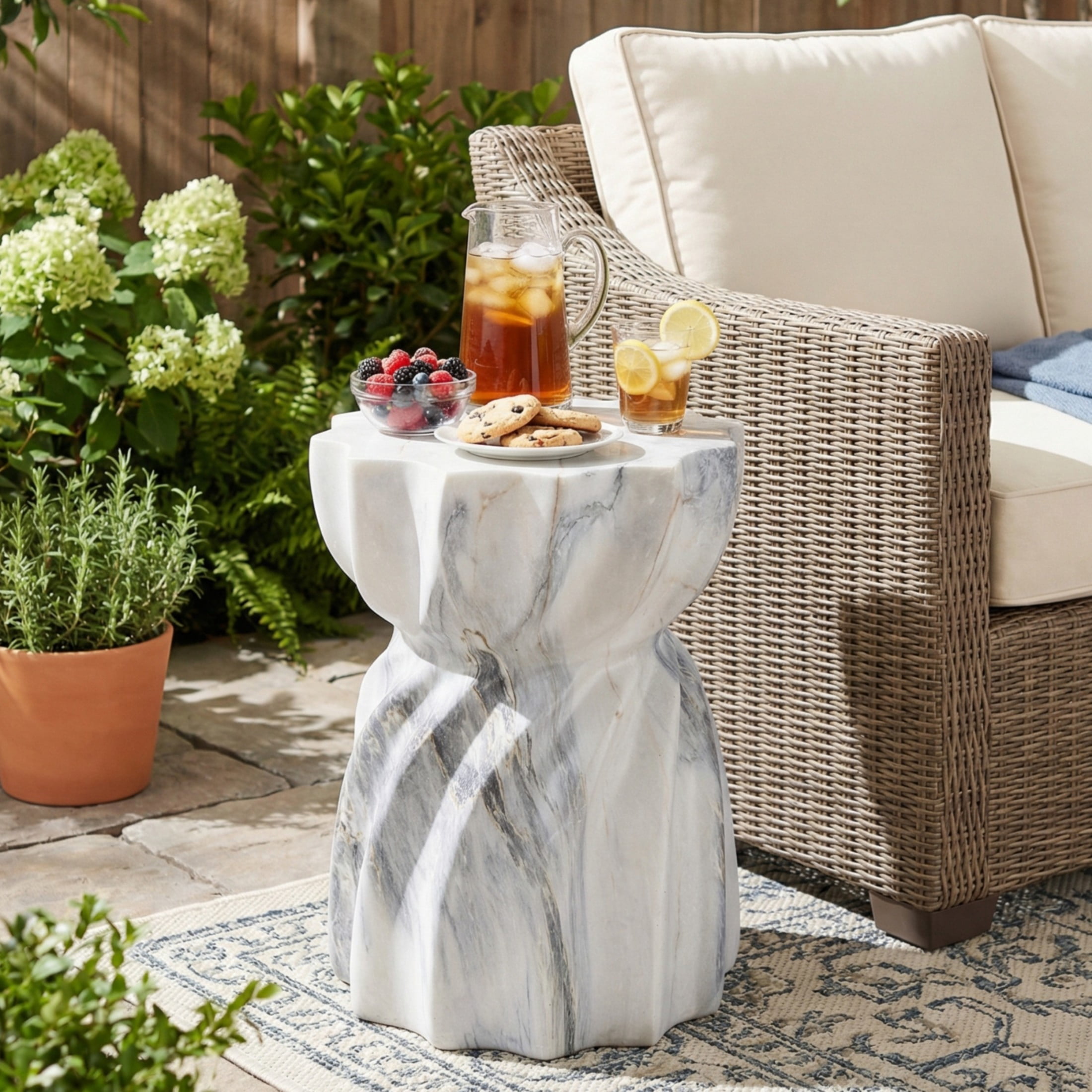 Christopher Knight Home 19" Indoor Outdoor Lightweight Concrete Hourglass Accent Side Table, Blue Marble