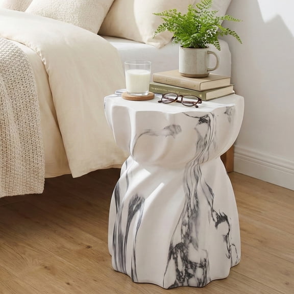 Christopher Knight Home 19" Indoor Outdoor Lightweight Concrete Hourglass Accent Side Table, Marble