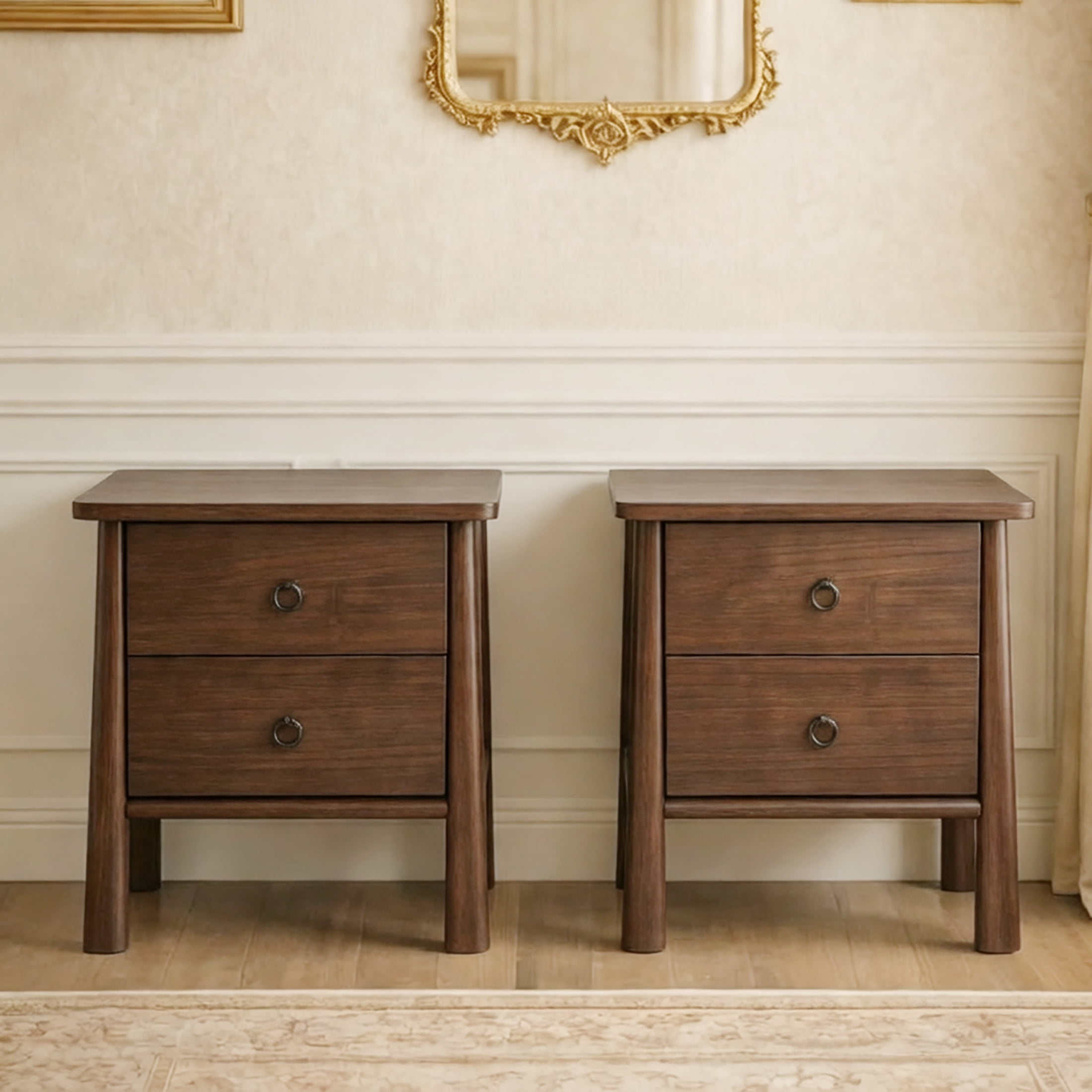 Christopher Knight Home 2-Drawer Mid-Century Modern Nightstand, Bedside Table with Storage, Brown, Set of 2