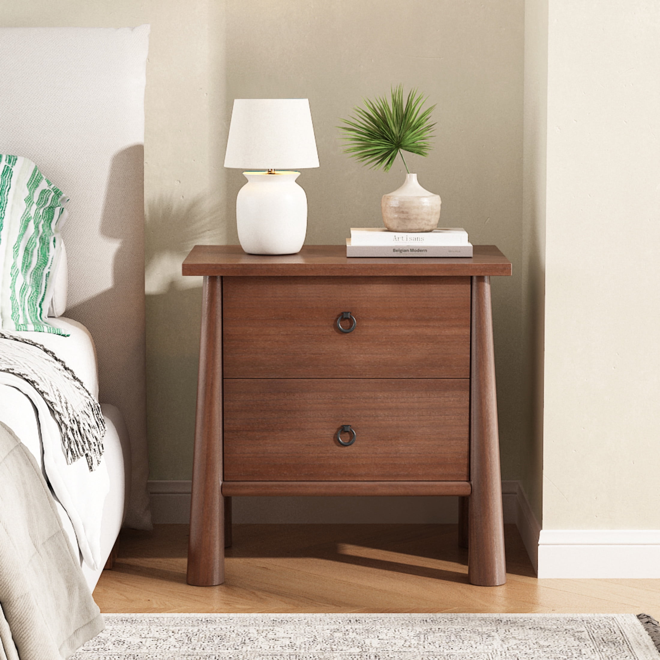 Christopher Knight Home 2-Drawer Mid-Century Modern Nightstand, Bedside Table with Storage, Brown