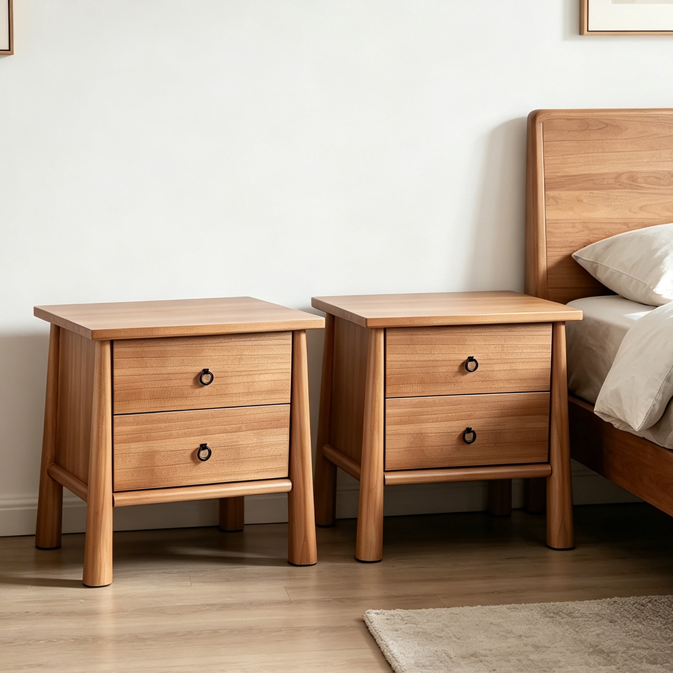 Christopher Knight Home 2-Drawer Mid-Century Modern Nightstand, Bedside Table with Storage, Natural, Set of 2