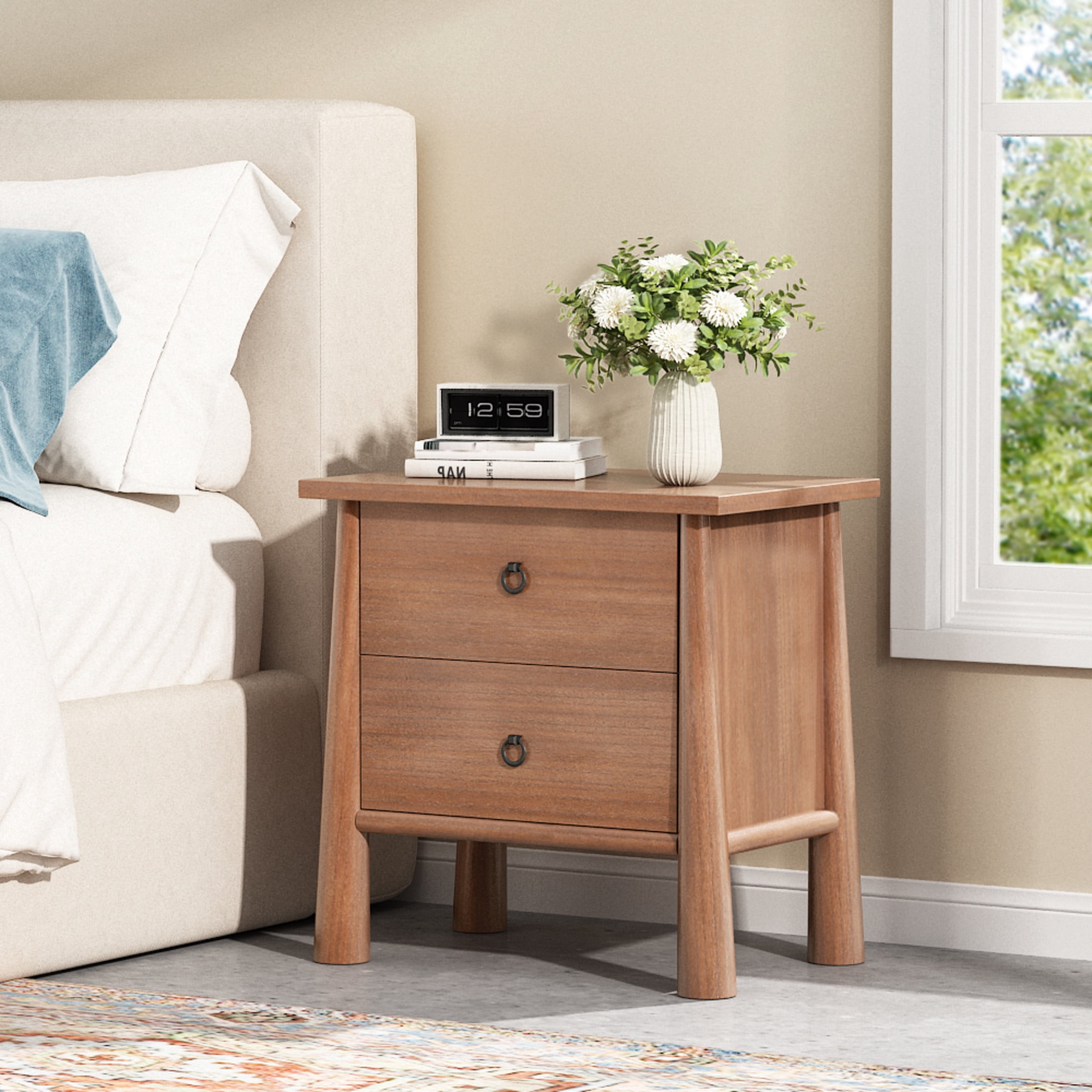 Christopher Knight Home 2-Drawer Mid-Century Modern Nightstand, Bedside Table with Storage, Natural