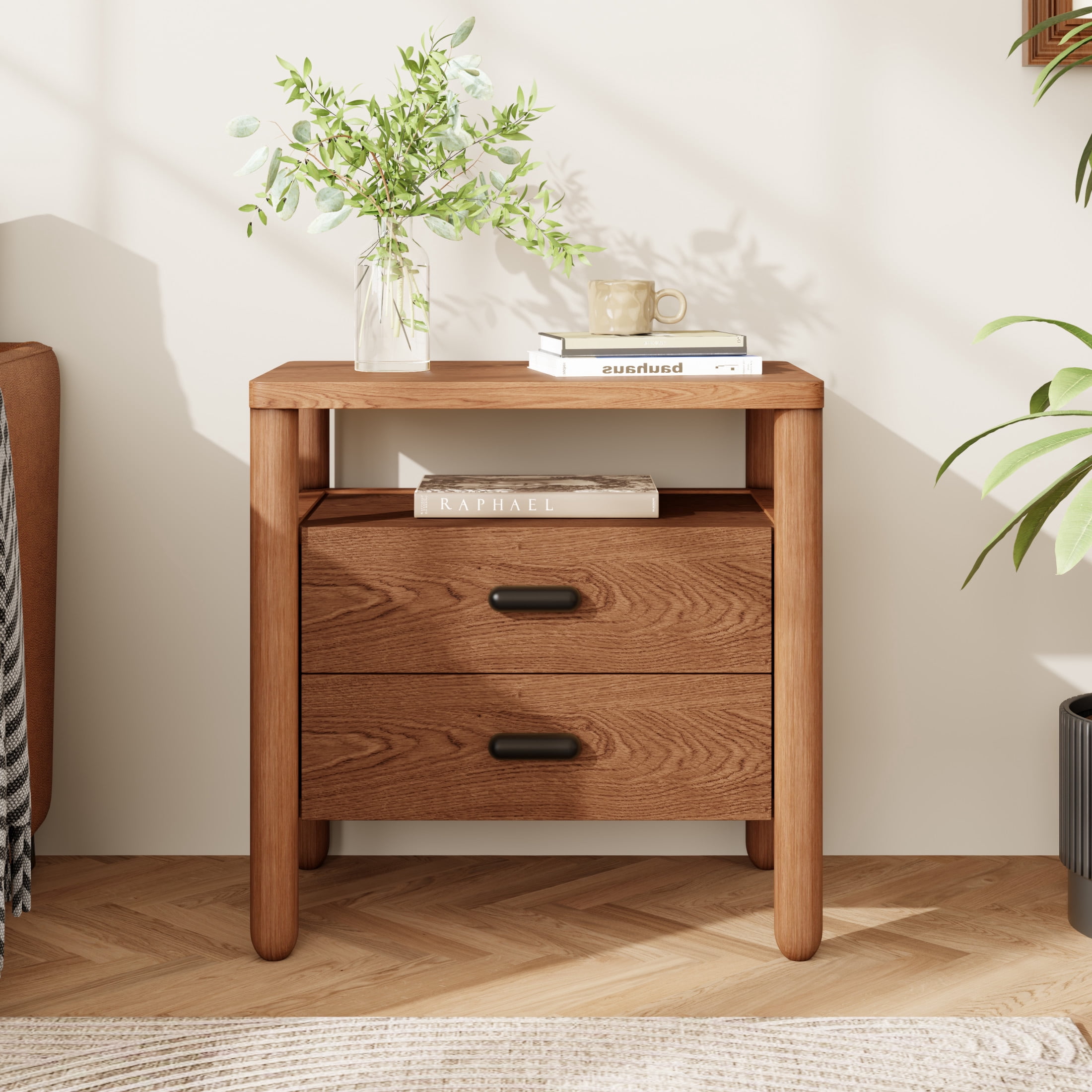 Christopher Knight Home 2-Drawer Modern Nightstand, End Table with Open Shelf, Brown