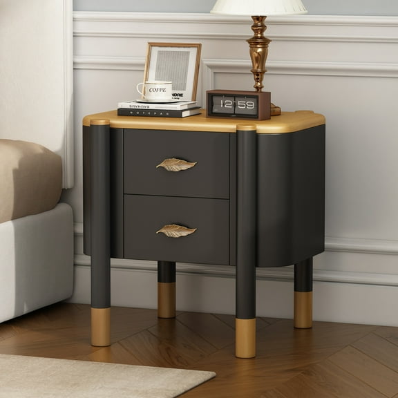 Christopher Knight Home 2-Drawer Nightstand, Bedside Table with Antique Bronze Handles and Legs, Black