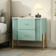 Christopher Knight Home 2-Drawer Nightstand, Bedside Table with Gold Metal Handles and Legs, Green