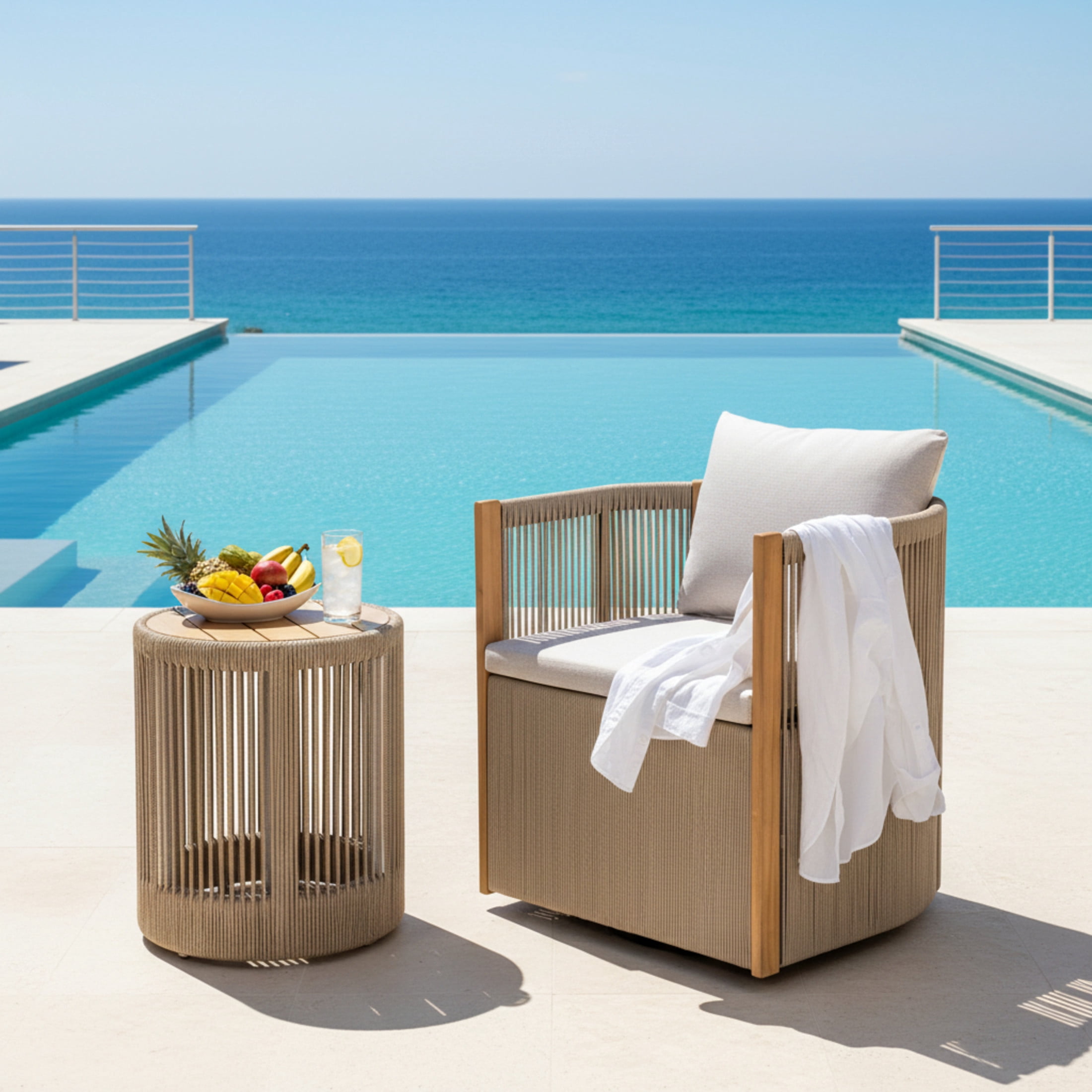Christopher Knight Home 2 Piece Acacia Wood Outdoor 360° Swivel Chair and Side Table Set, Beige