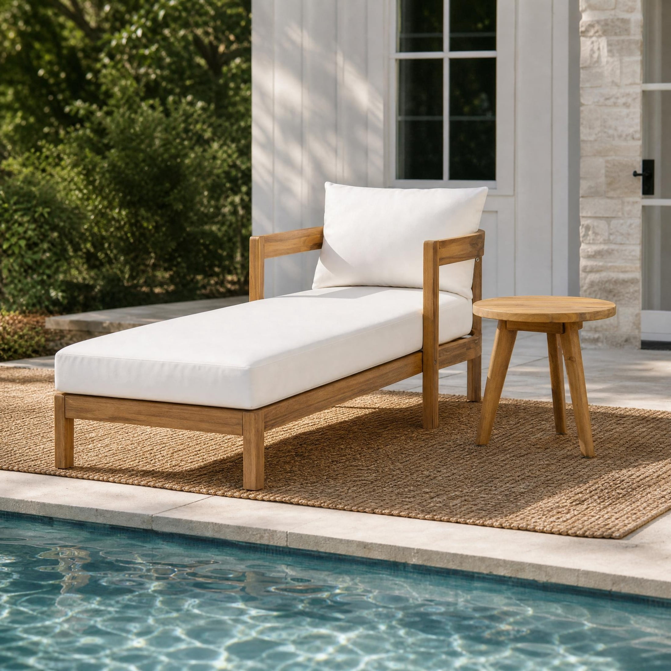 Christopher Knight Home 2-Piece Acacia Wood Outdoor Chaise Lounge Set with Side Table, Teak+Cream