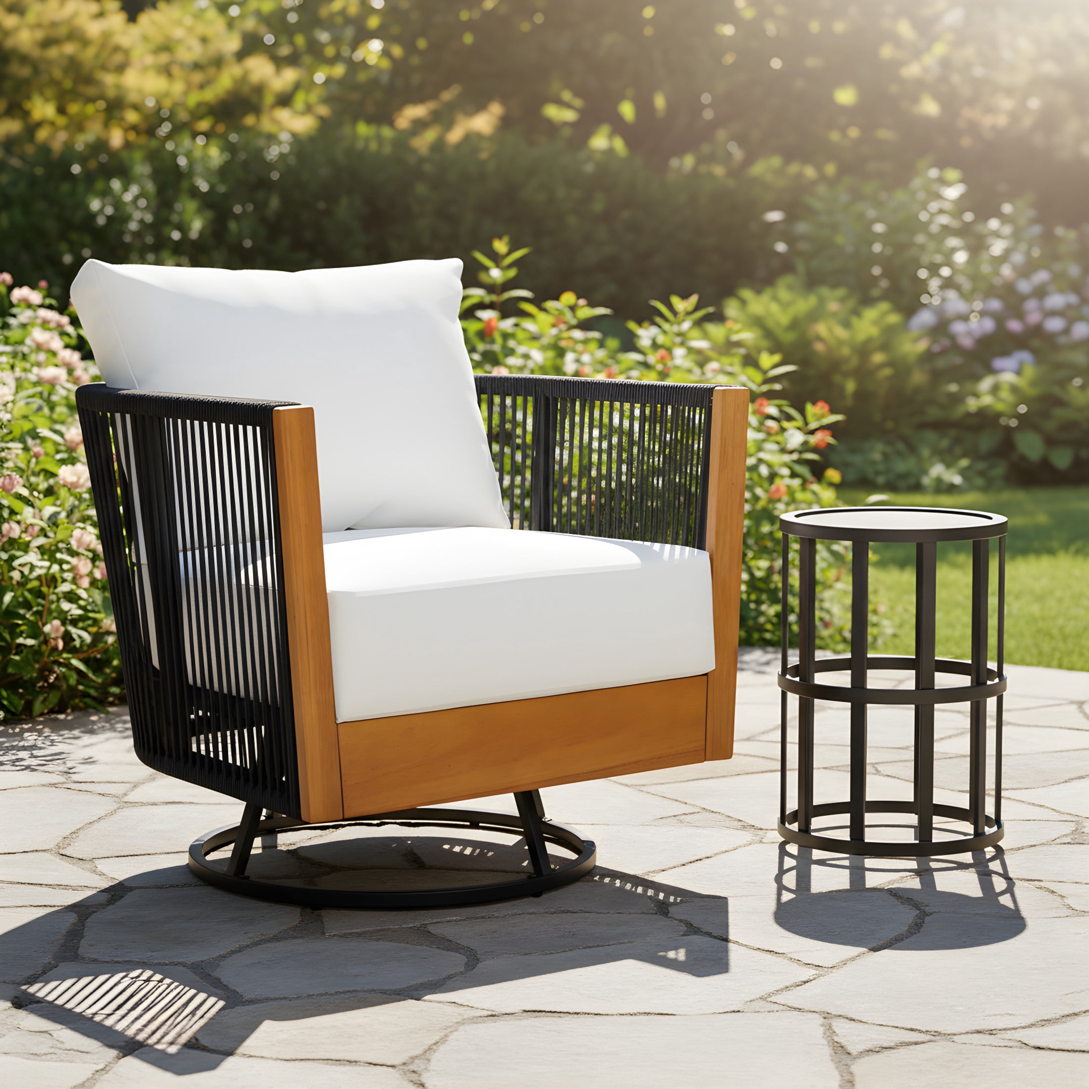 Christopher Knight Home 2-Piece Acacia Wood Swivel Chair and Side Table Set, Natural + Black