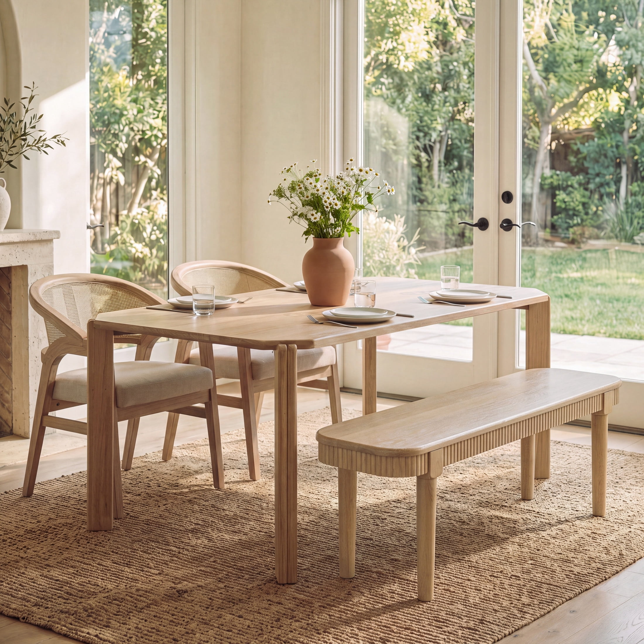 Christopher Knight Home 2-Piece Mid Century Modern Dining Table with Bench Set for 2, Natural