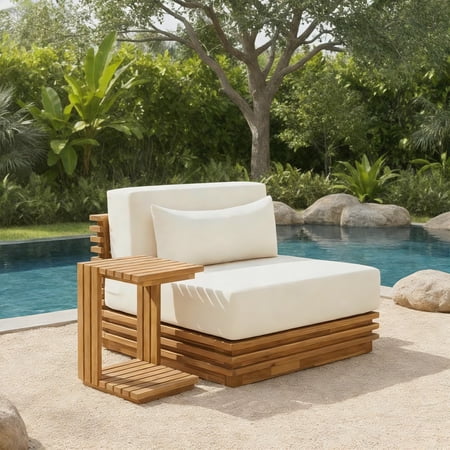 Christopher Knight Home 2-Piece Modern Outdoor Oversized Club Chair and Side Table, Beige Cushion