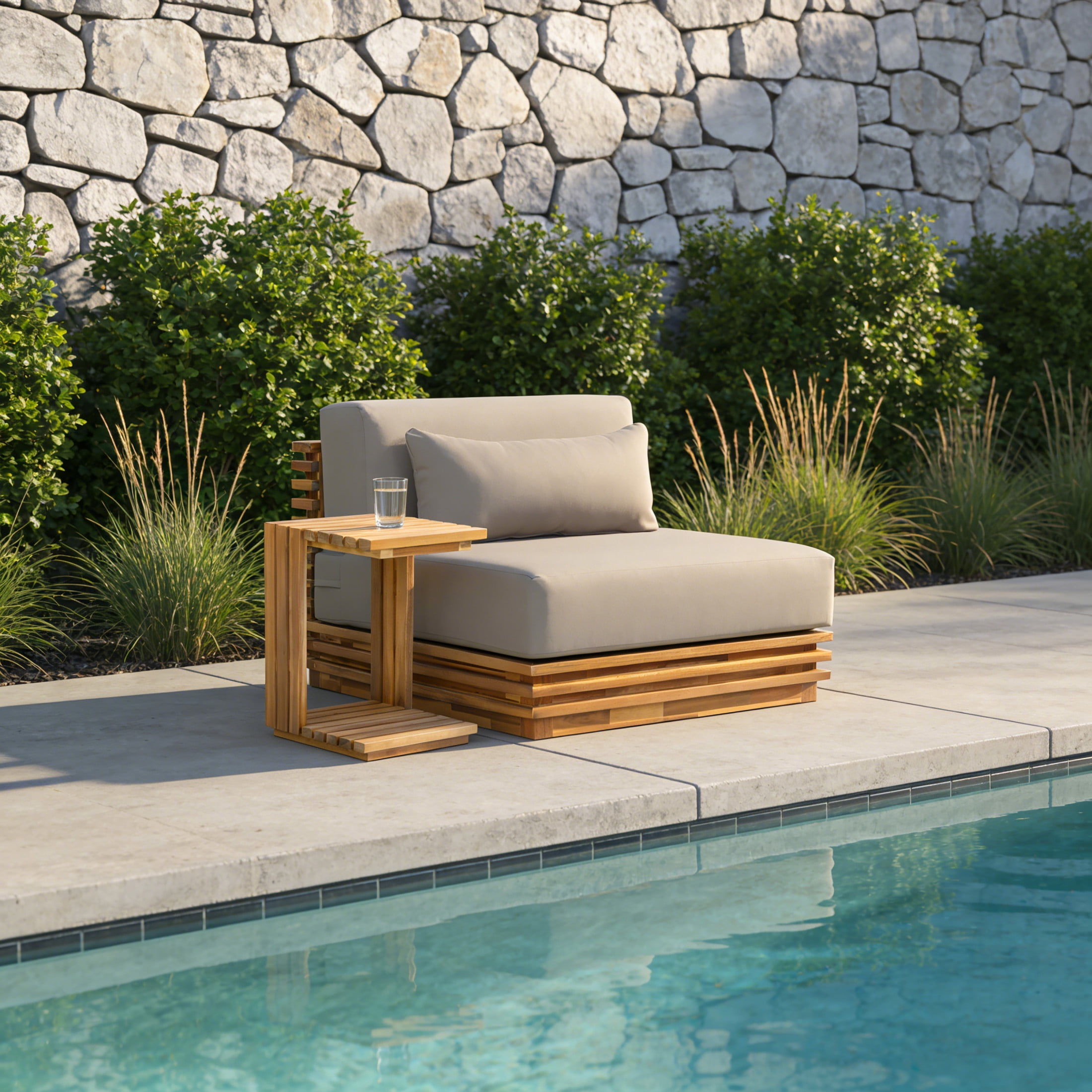 Christopher Knight Home 2-Piece Modern Outdoor Oversized Club Chair and Side Table, Gray-Brown Cushion