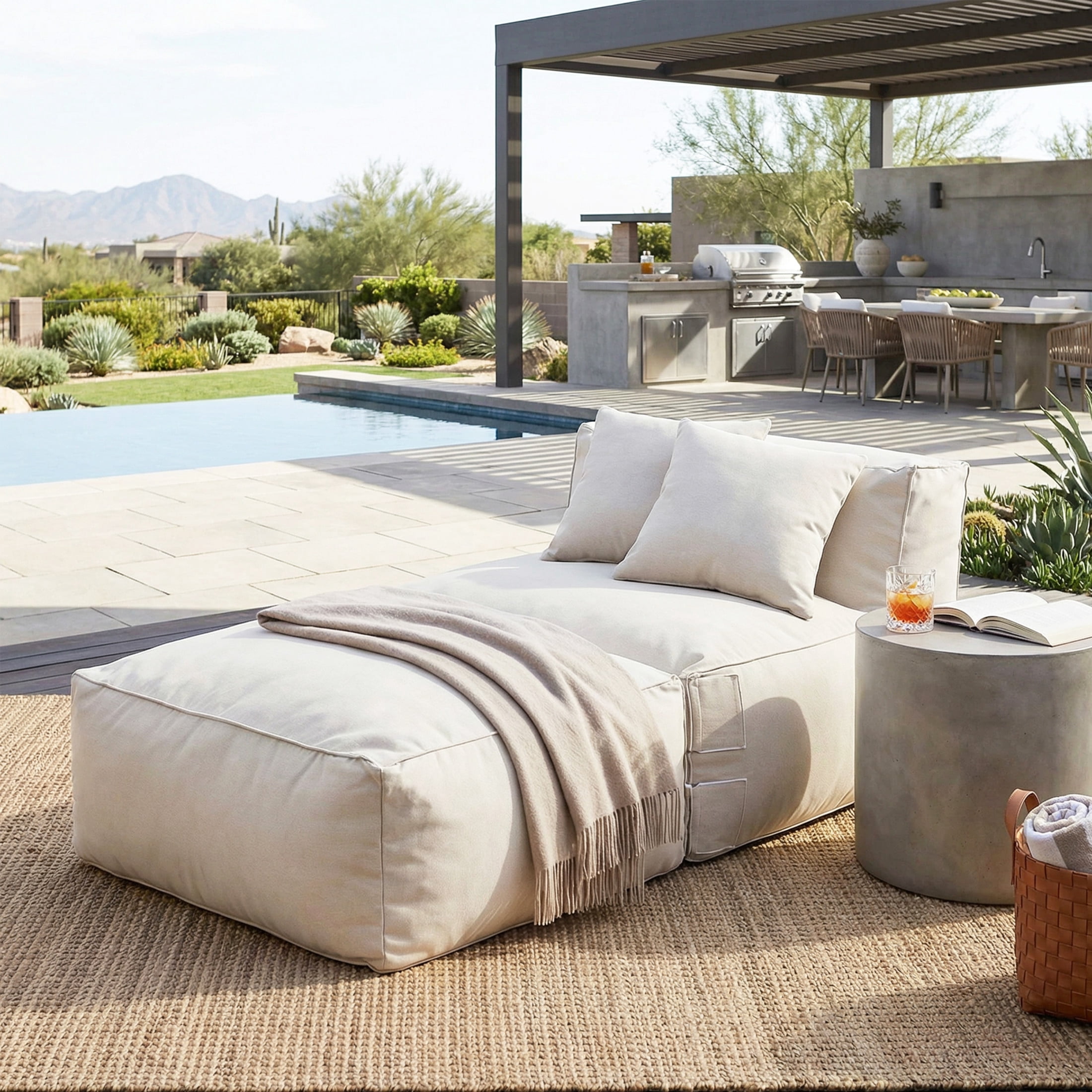 Christopher Knight Home 2-Piece Outdoor Armless Lounge Chair Bean Bag with Ottoman, Foam Fill, Beige