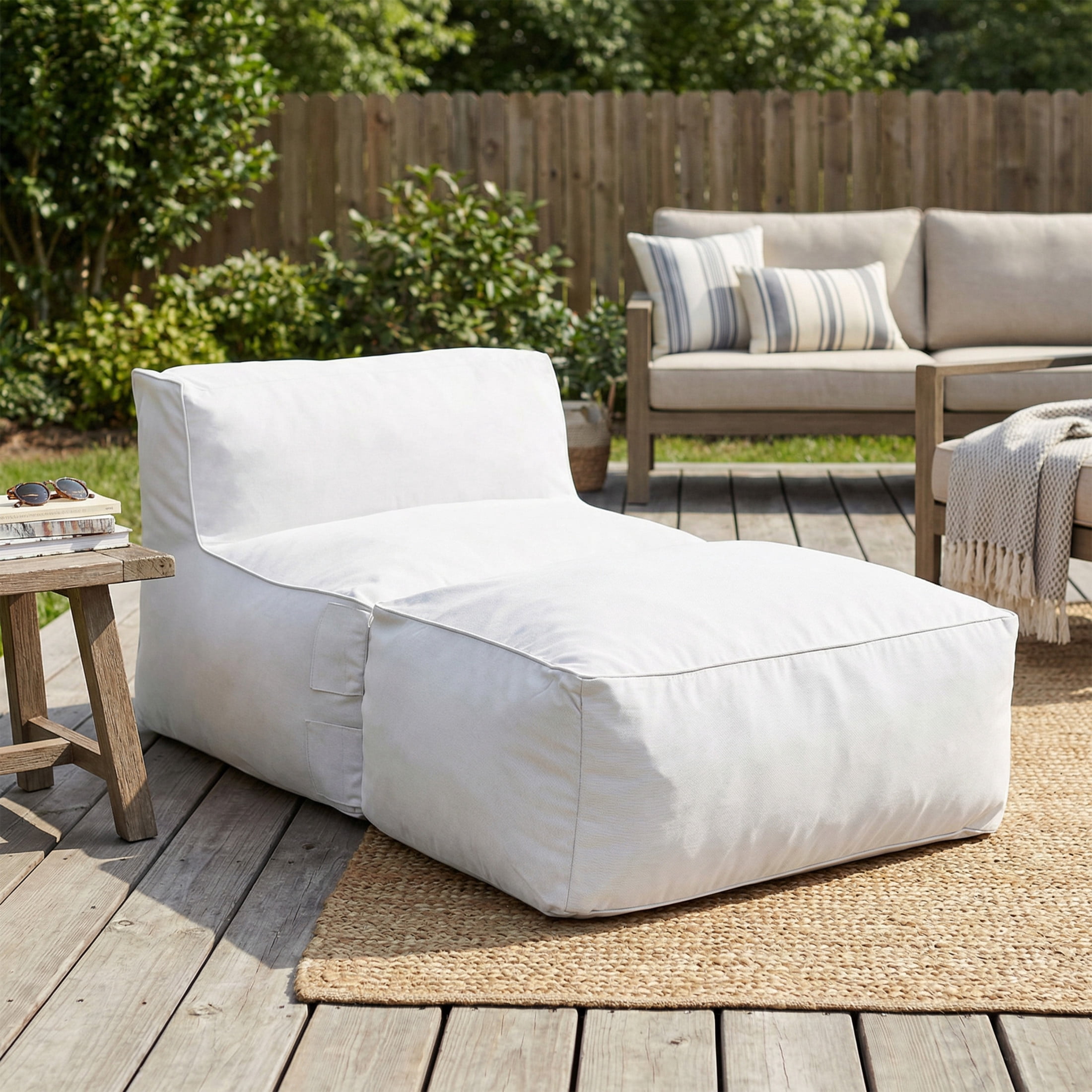 Christopher Knight Home 2-Piece Outdoor Armless Lounge Chair Bean Bag with Ottoman, Foam Fill, Light Gray