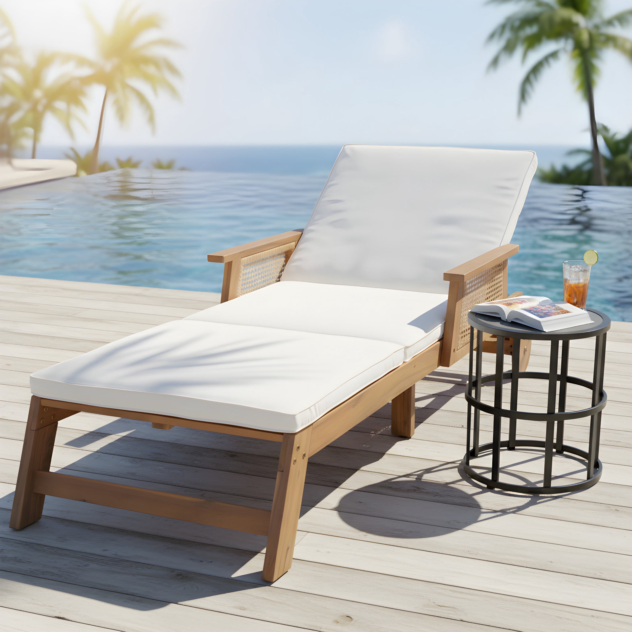 Christopher Knight Home 2-Piece Outdoor Chaise Lounge and Ceramic Tile Side Table, Natural + Black