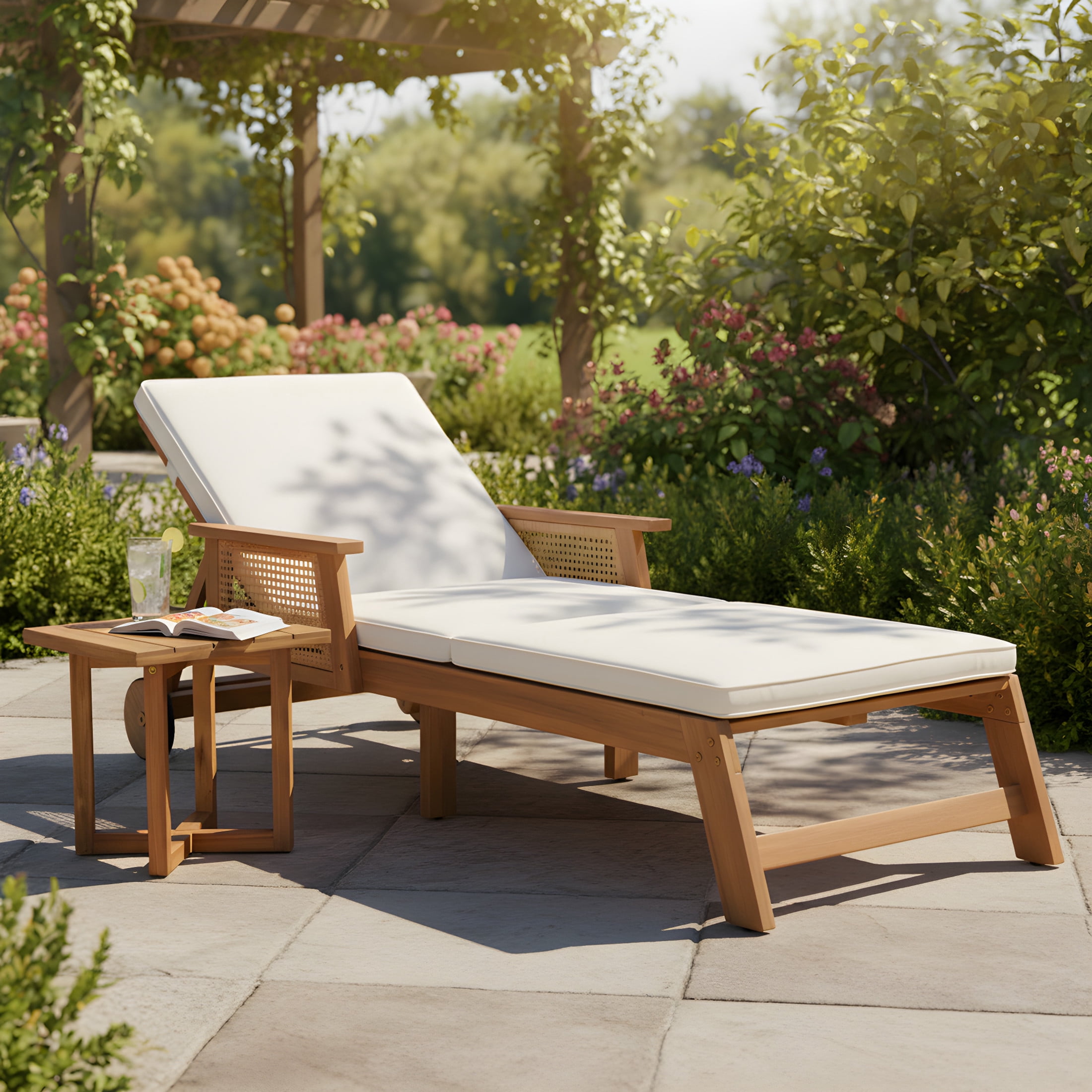 Christopher Knight Home 2-Piece Outdoor Chaise Lounge and Cross-Stretcher Side Table, Natural + Beige